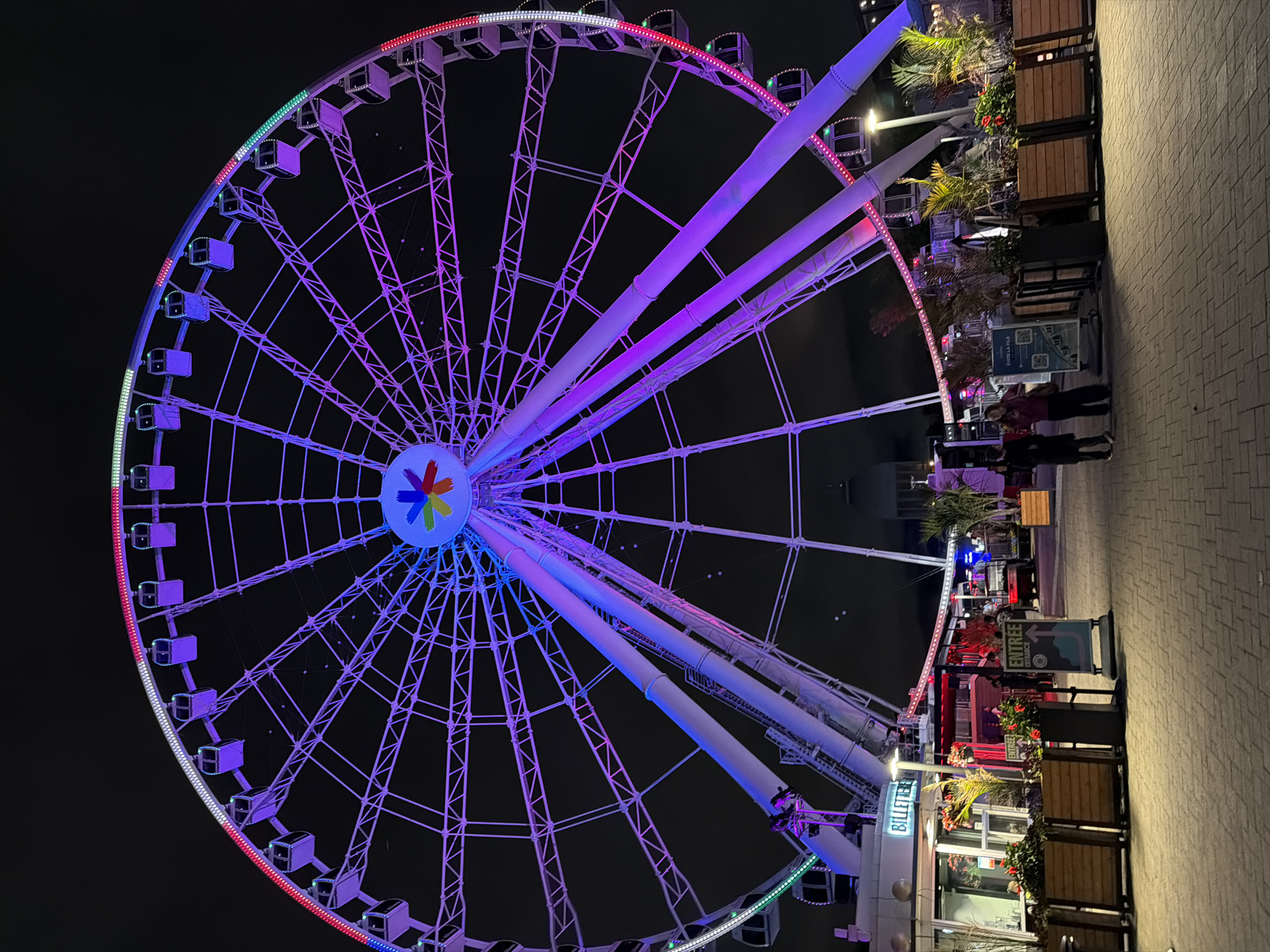 Late-night documentation of illuminated Montreal Old Port landmarks