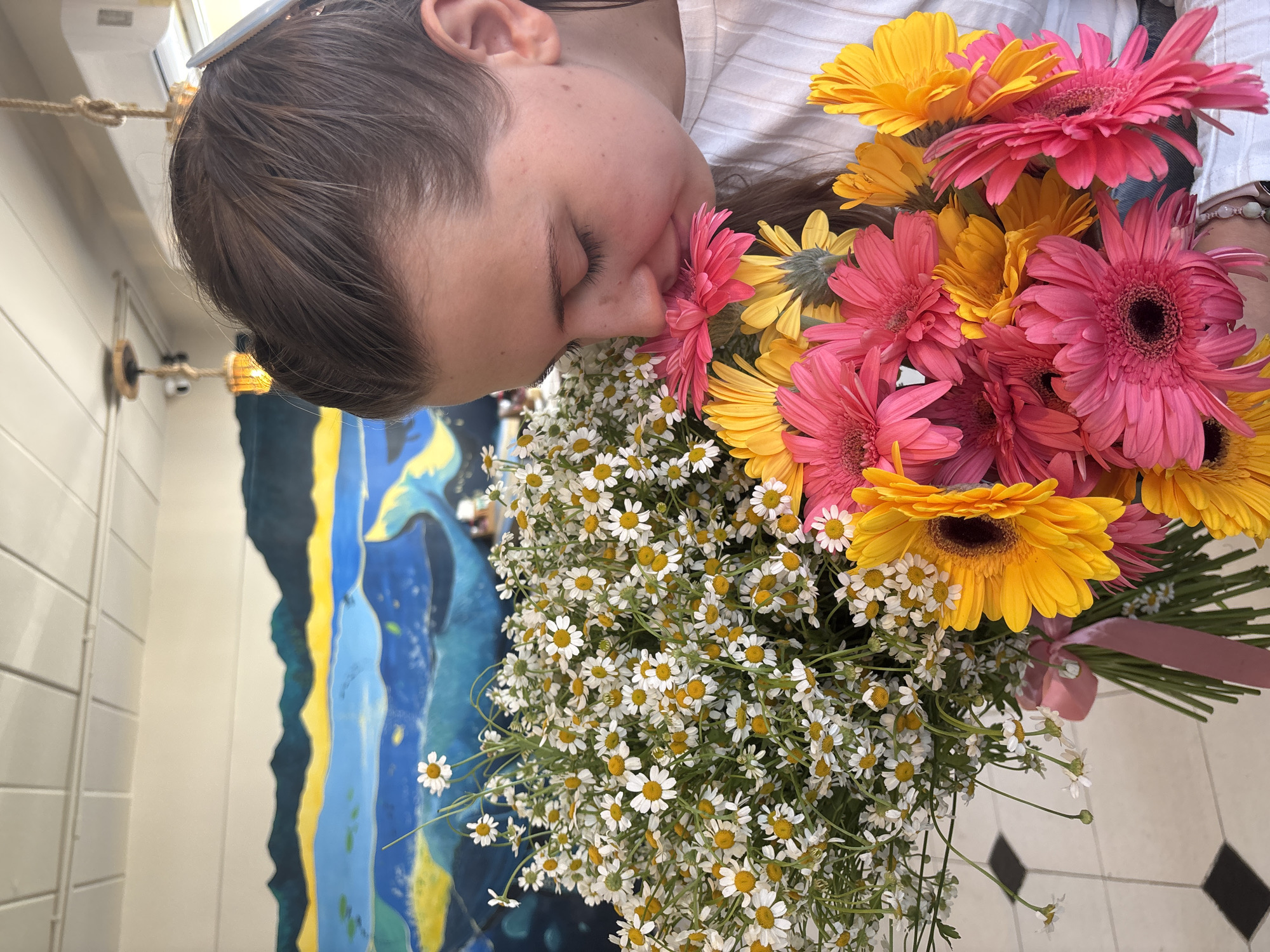 Woman with flower bouquets documented in early morning Phuket