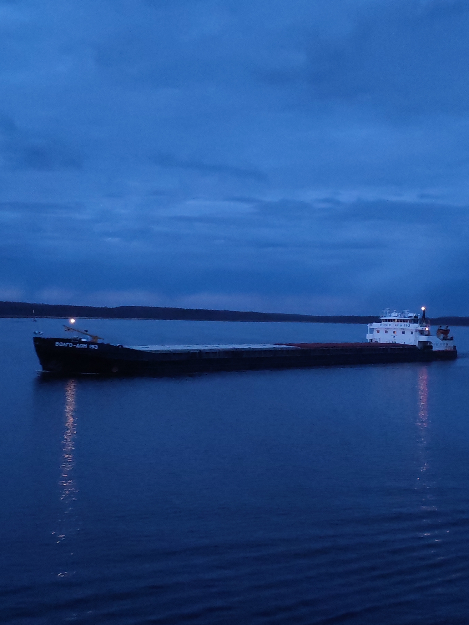 Cargo ship VOLGO-DON 193 transits waters near Gorushka, Russia