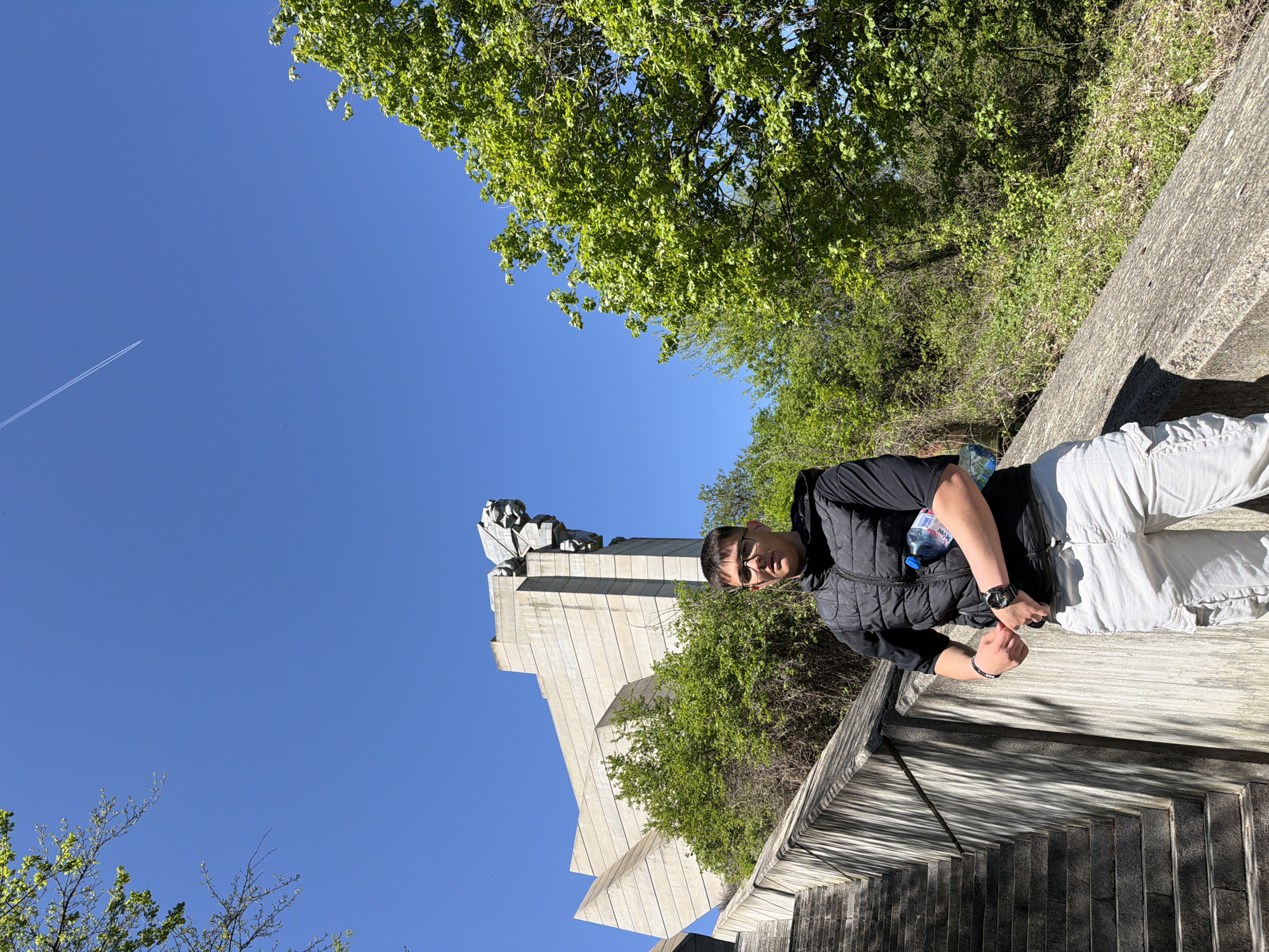 Morning visitors explore Bulgarian State Monument in Shumen