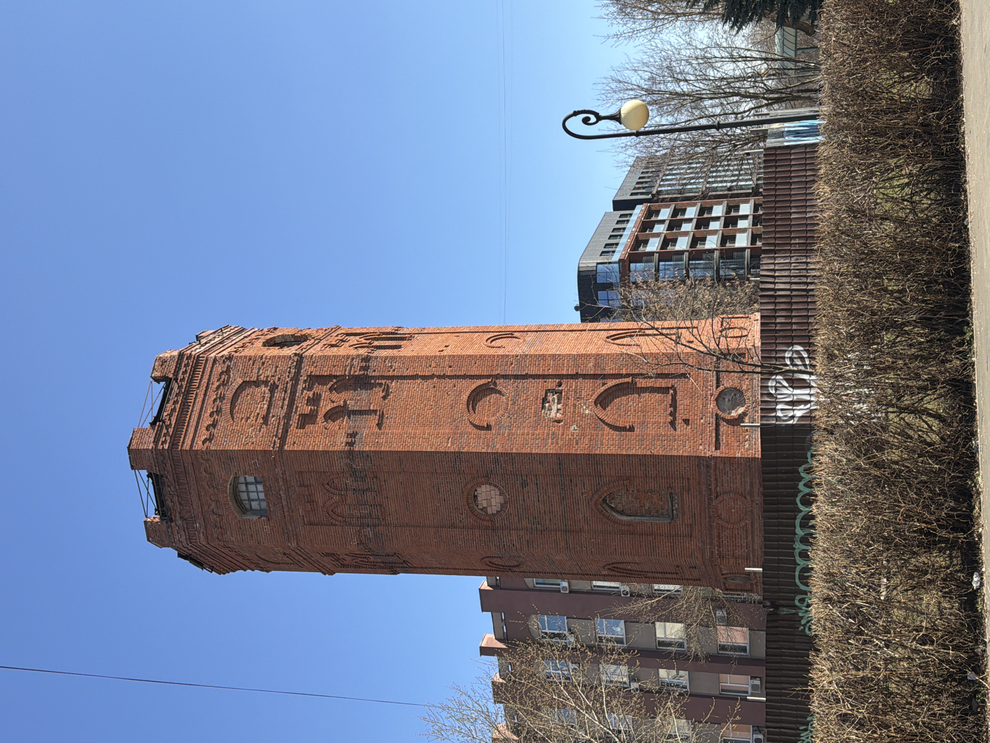 Historic brick water tower documented in Izhevsk, Russia
