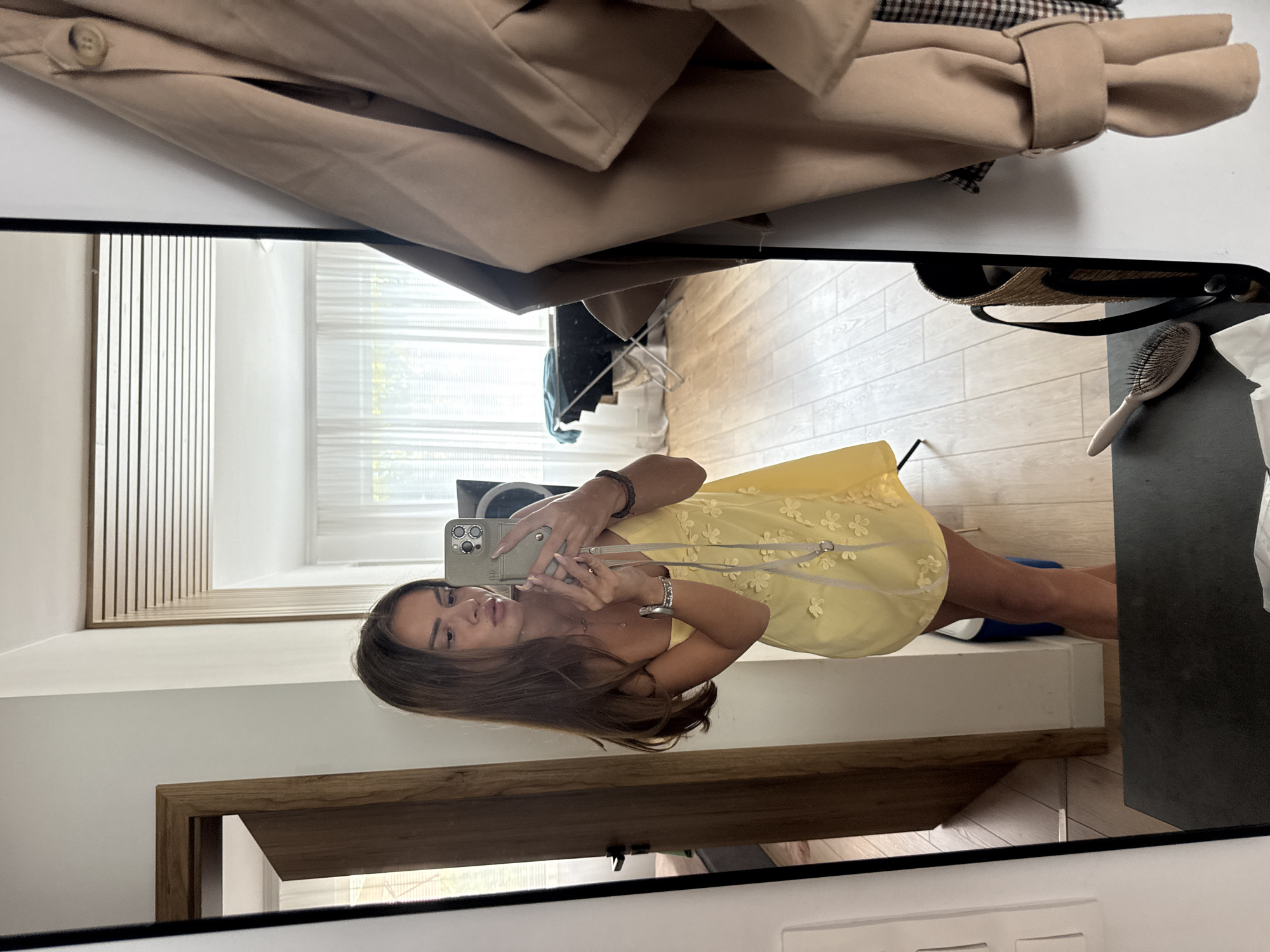 Yellow floral dress selfies and a parked Fiat on Plovdiv cobblestones