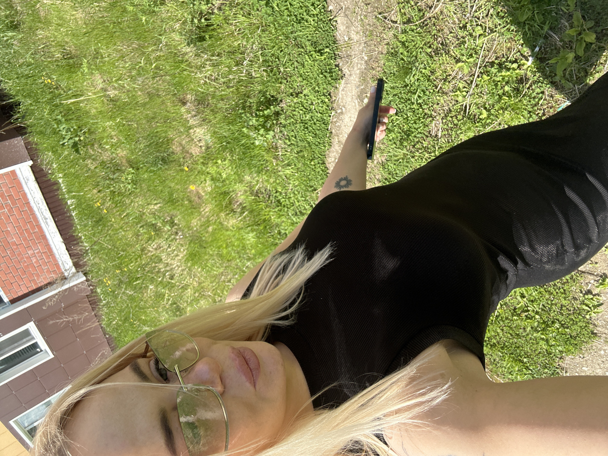 Blonde woman documented in 23 photos during morning hours