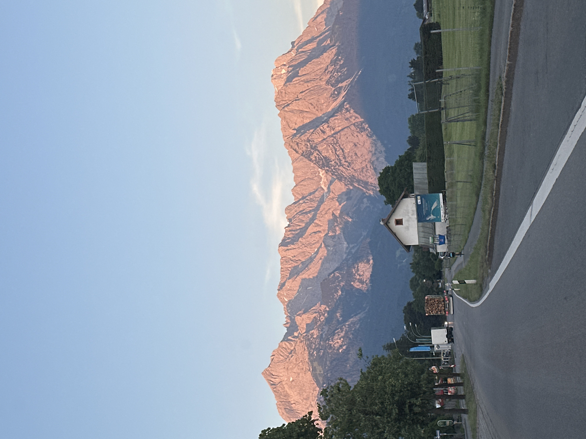 Zugspitze range glows at sunset from Garmisch-Partenkirchen road