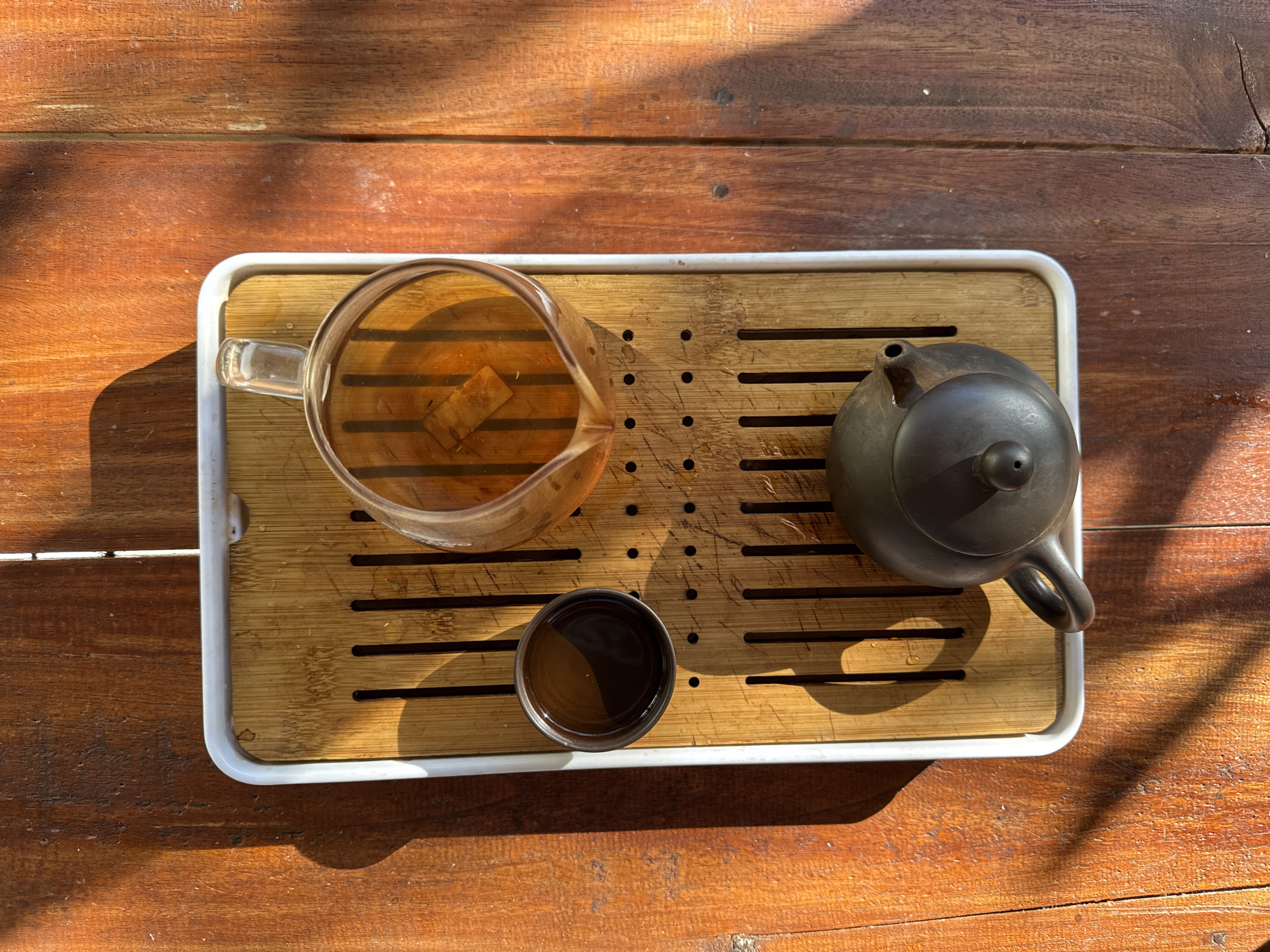 Tea set and a curious cat, Ubud morning