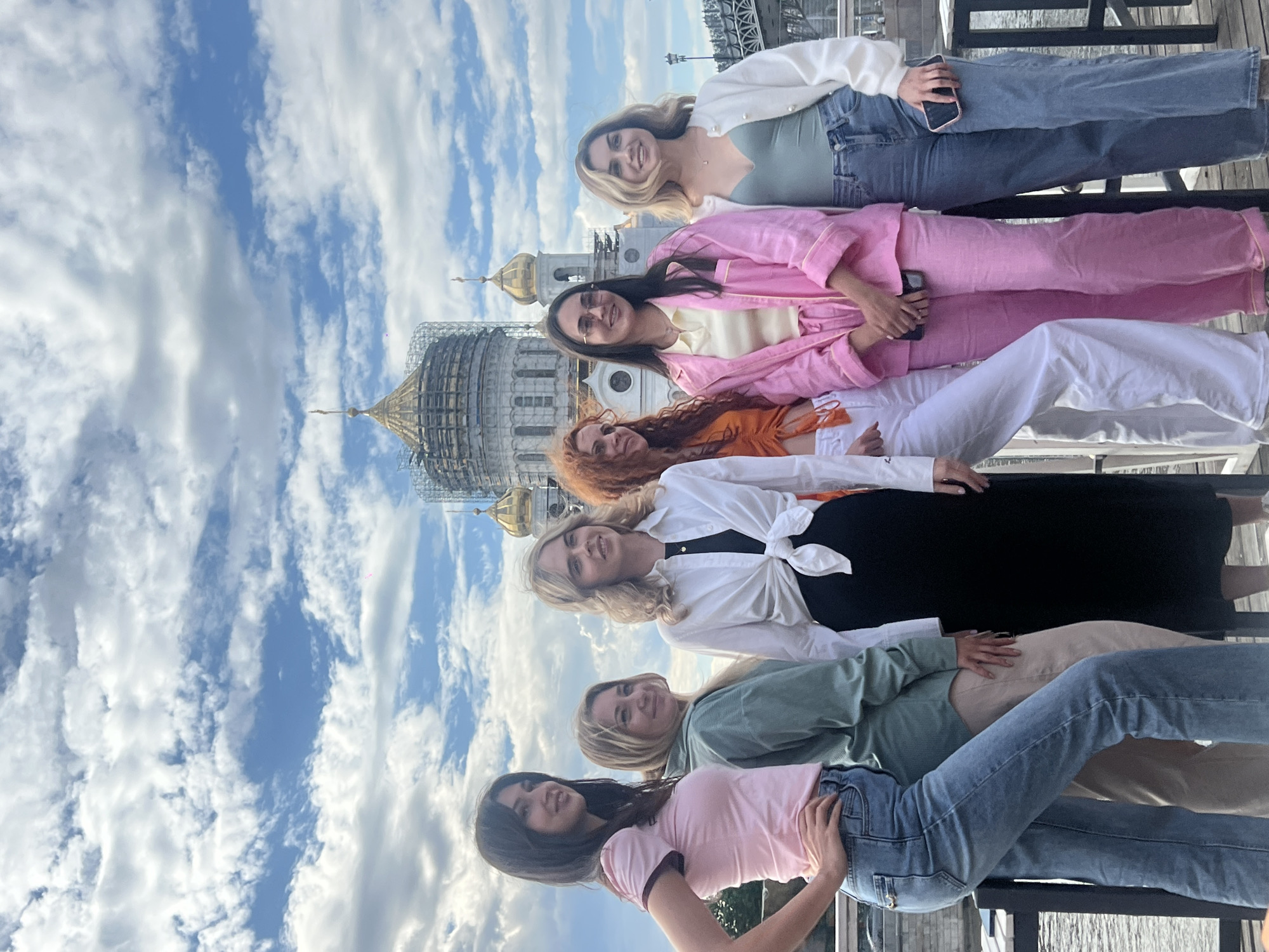 Women enjoy riverside café outing near Moscow's Christ Saviour Cathedral