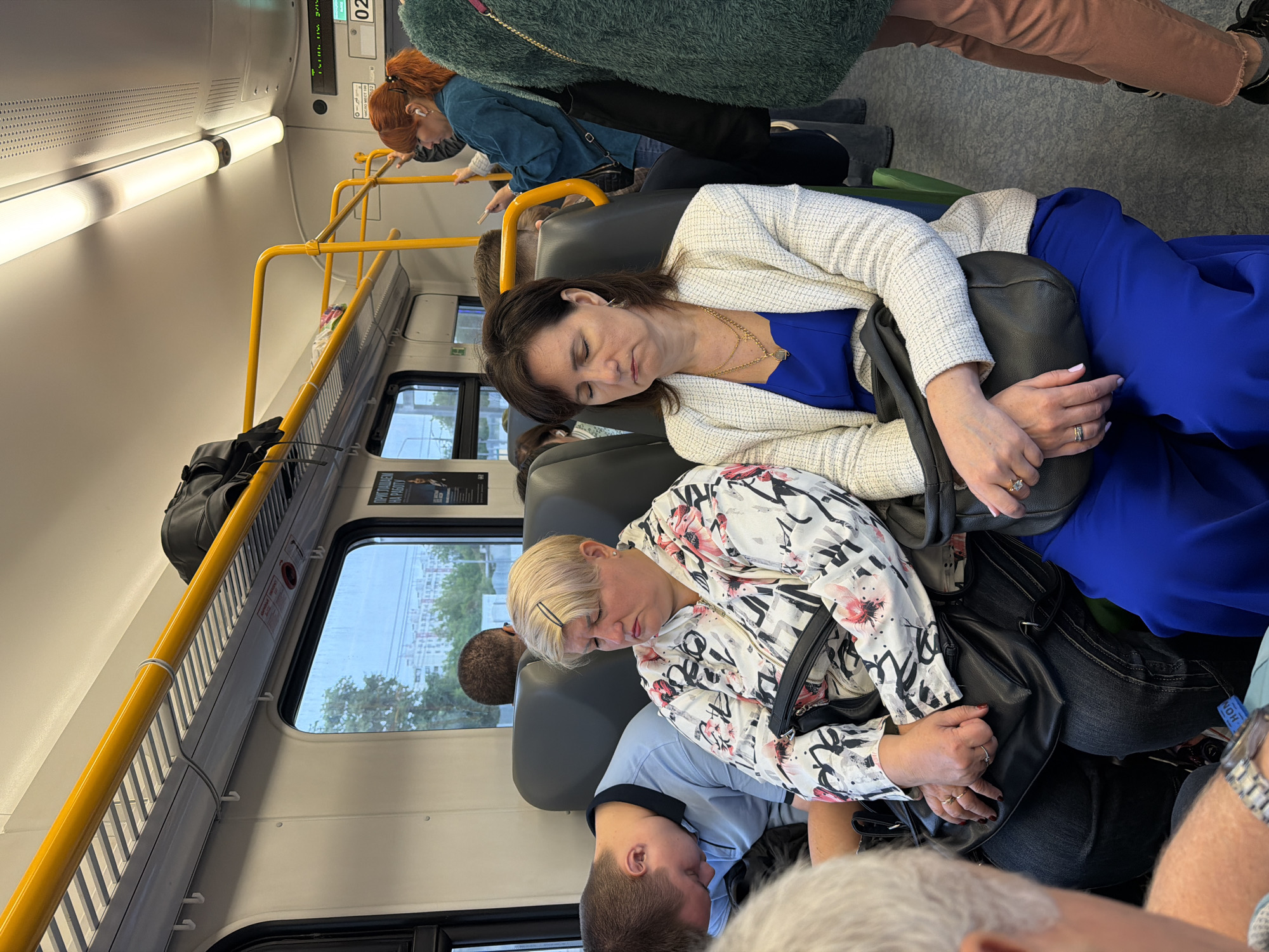 Inside a Moscow commuter train on a July morning.