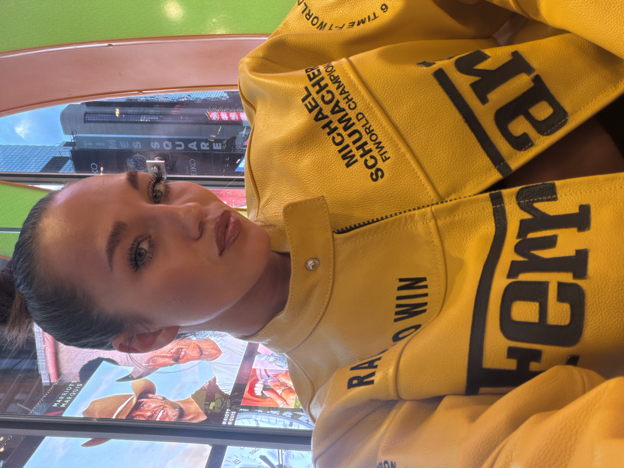 Woman in Ferrari Schumacher jacket spotted in Times Square
