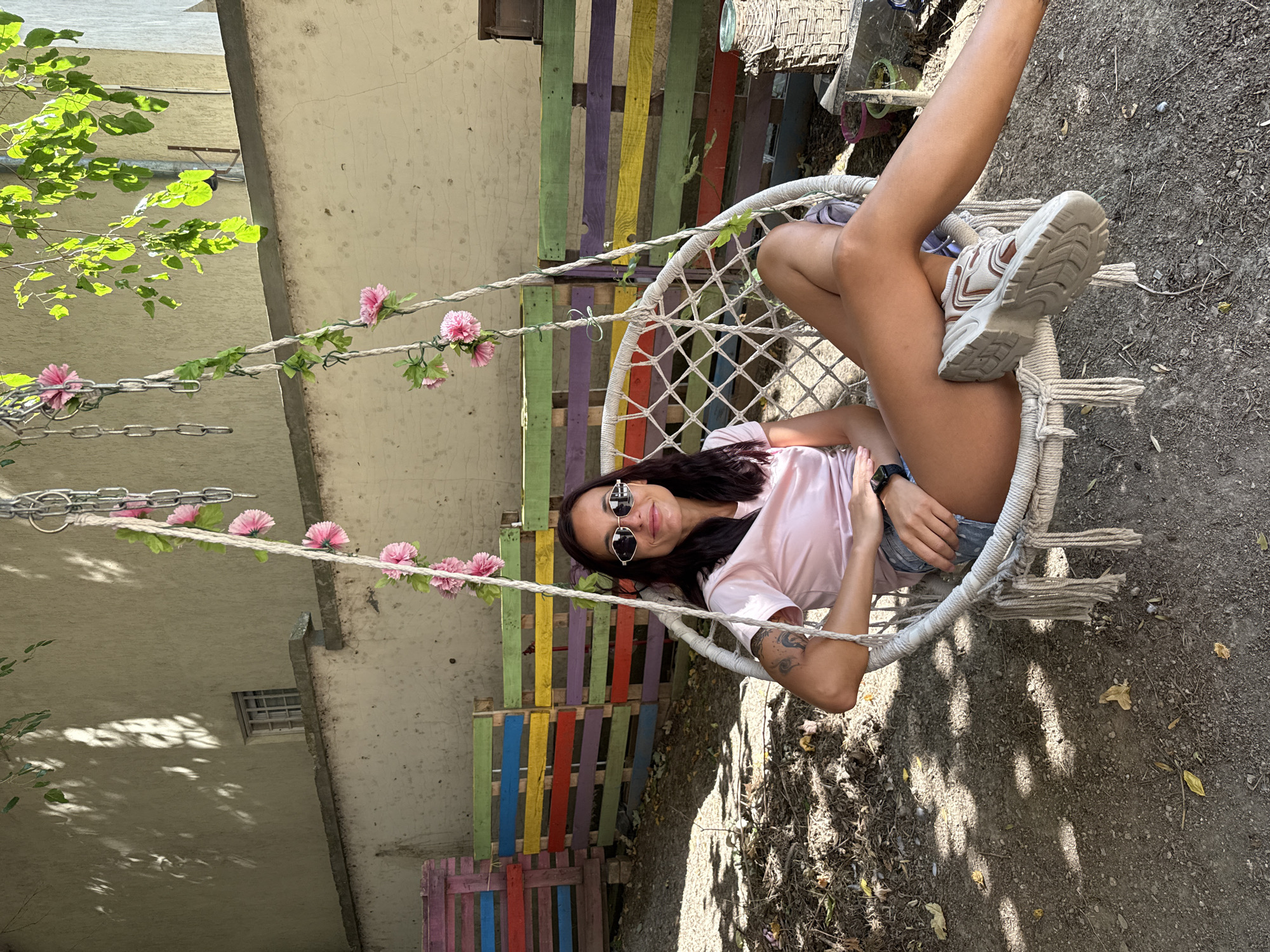 Relaxing in a macrame swing chair in Pleven, Bulgaria