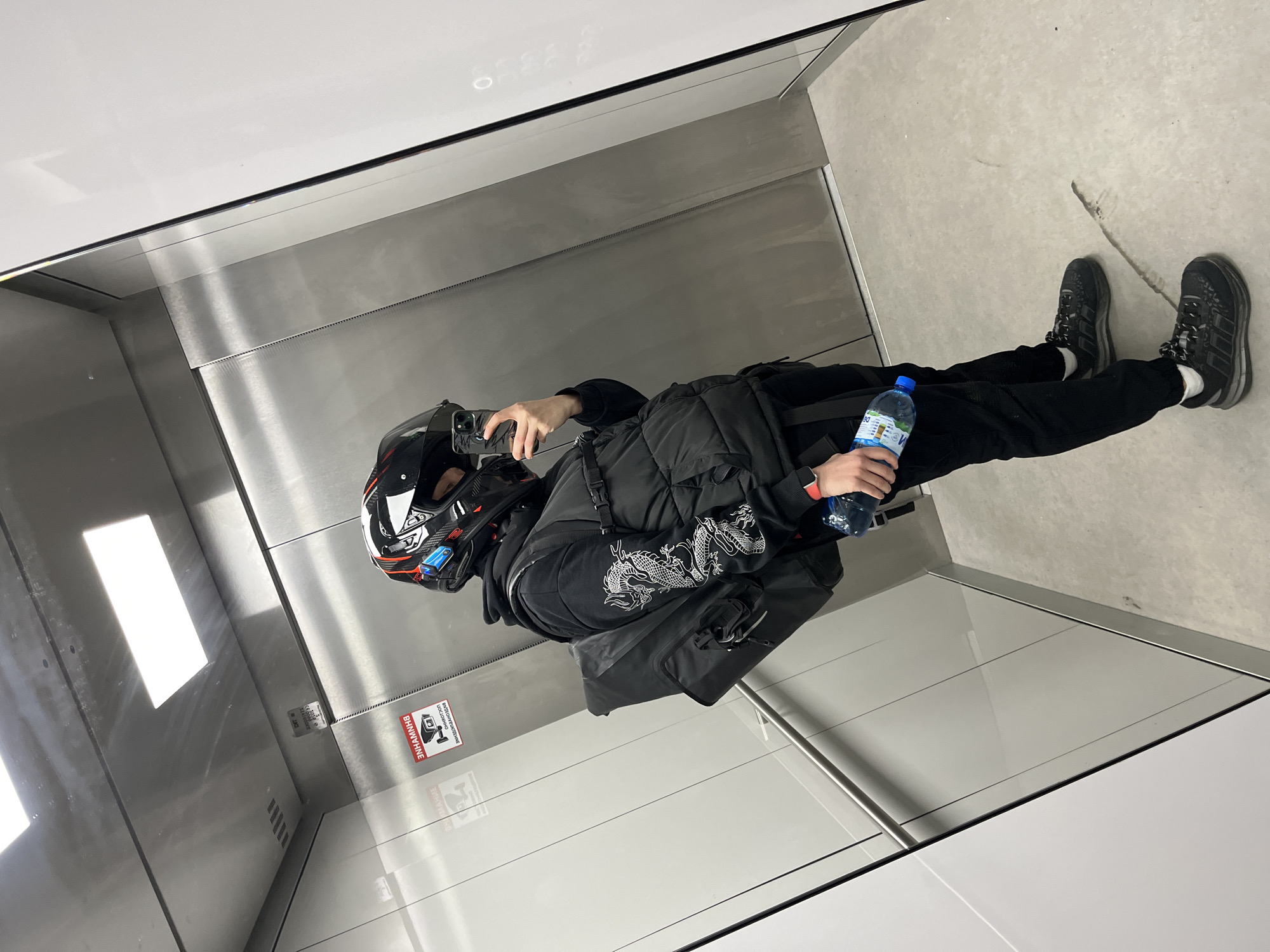 Person photographed in modern elevator in Plovdiv, Bulgaria