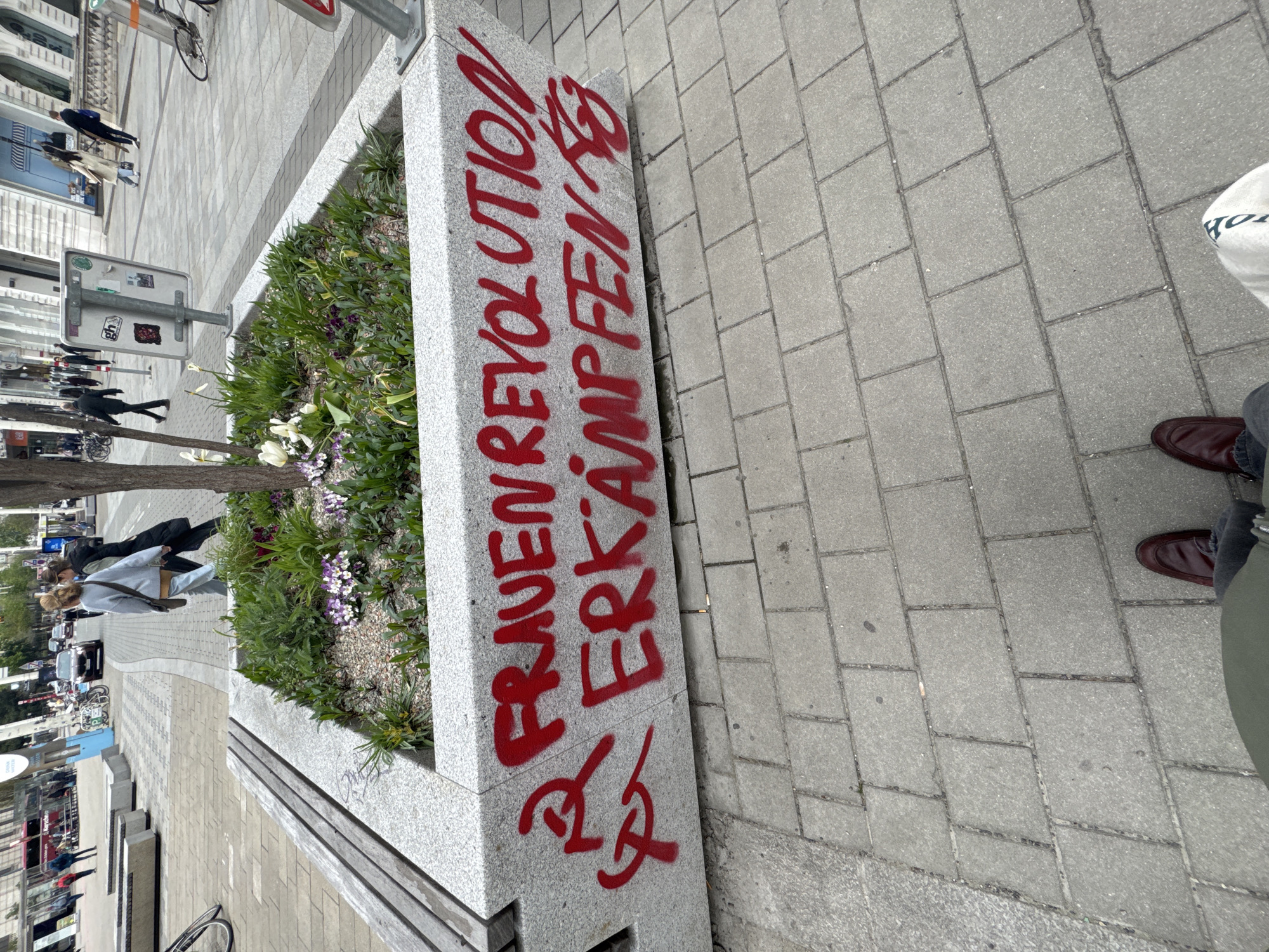 Feminist graffiti appears on Vienna street planter