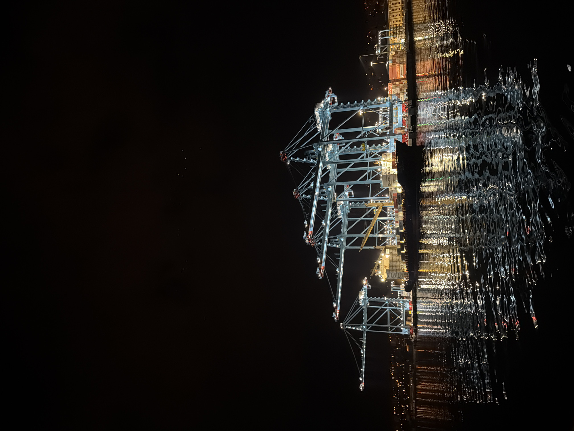 Illuminated container cranes captured at night in Rijeka port