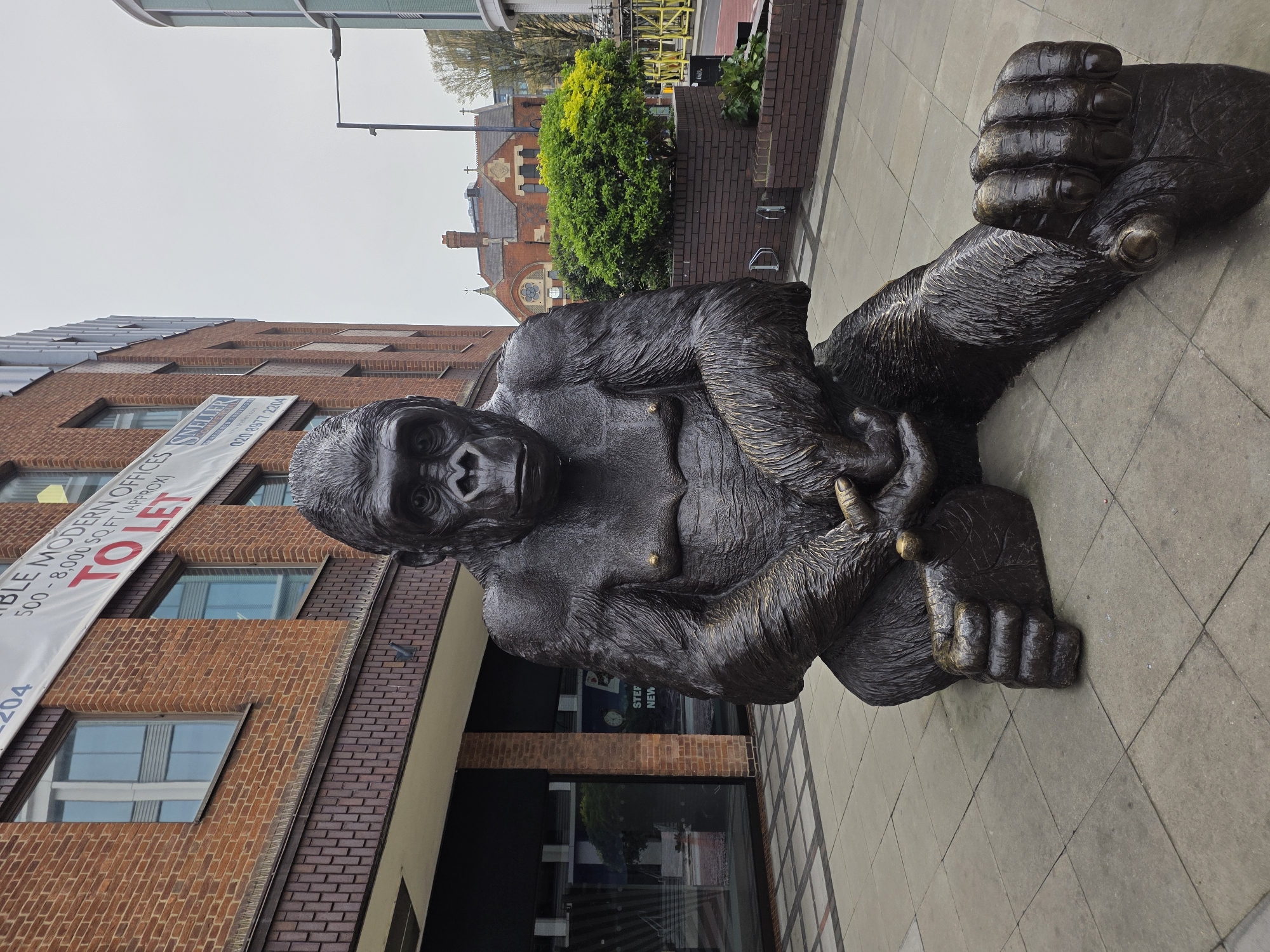 Bronze gorilla sculpture spotted on London pavement