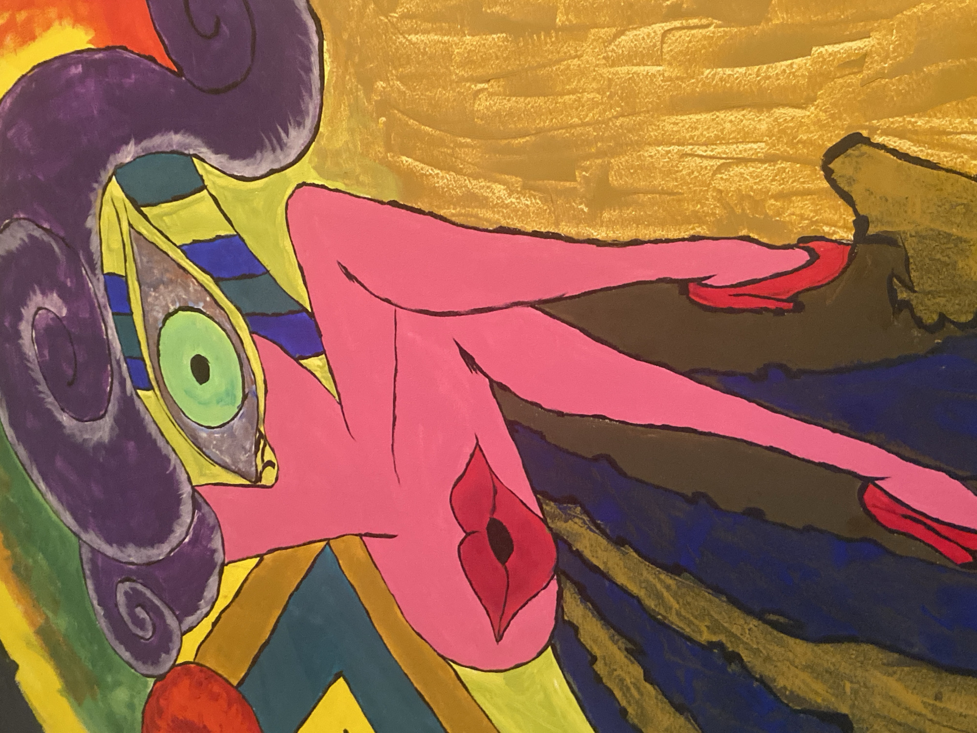 Abstract painting with stylized figure observed in Saratov, Russia