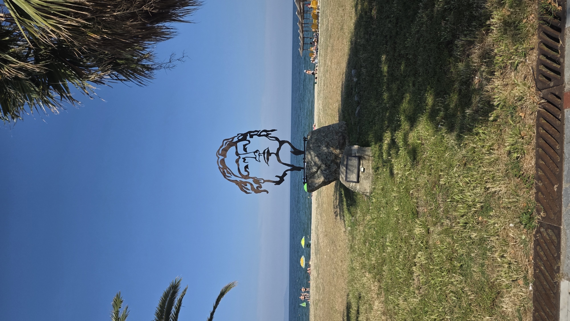 Outdoor art installation documented along Asprovalta Greece coastal promenade