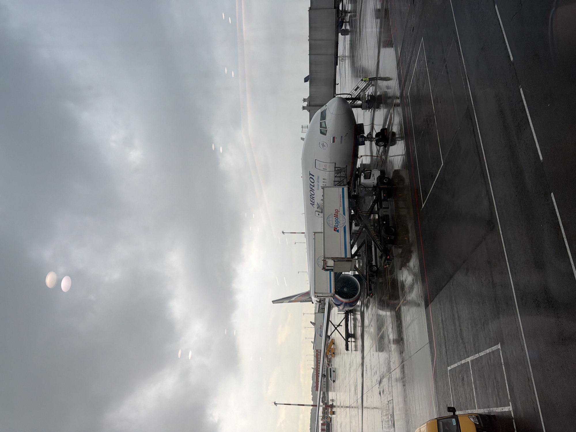 Airport scenes from Sheremetyevo with grounded Aeroflot flight