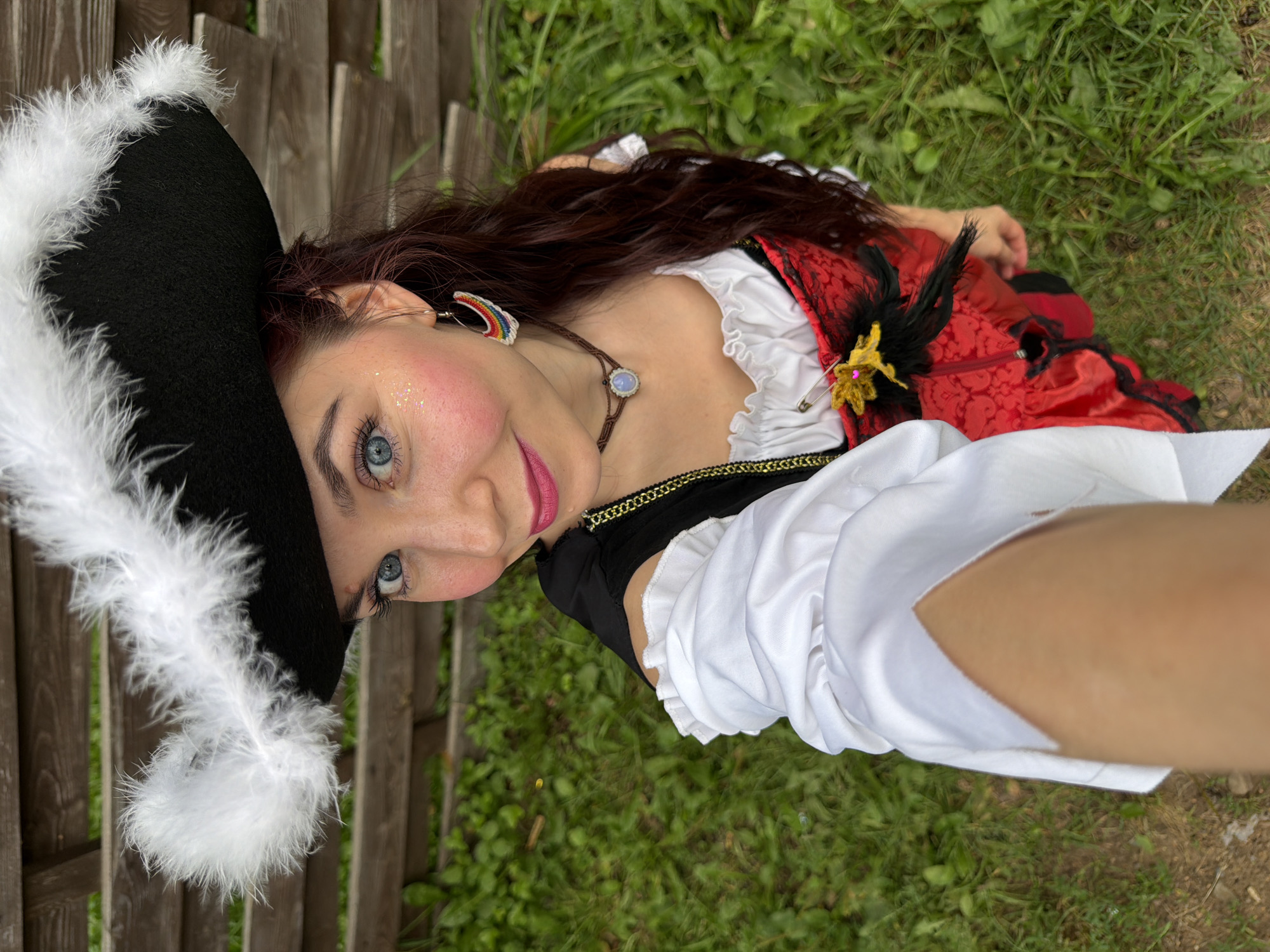Pirate costume photoshoot in a grassy spot, Noviy Russia