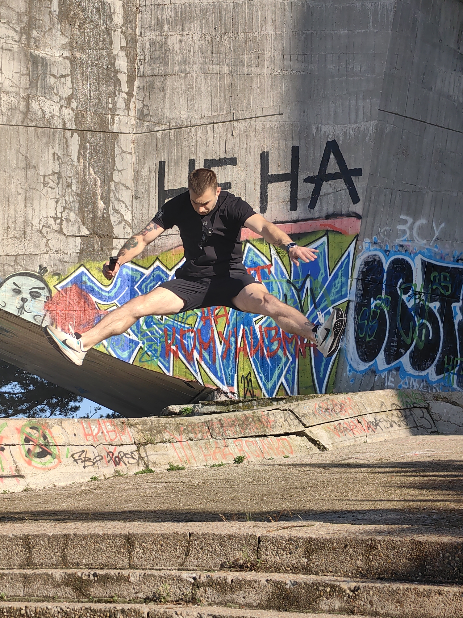 Man films himself at graffiti site in Varna, Bulgaria