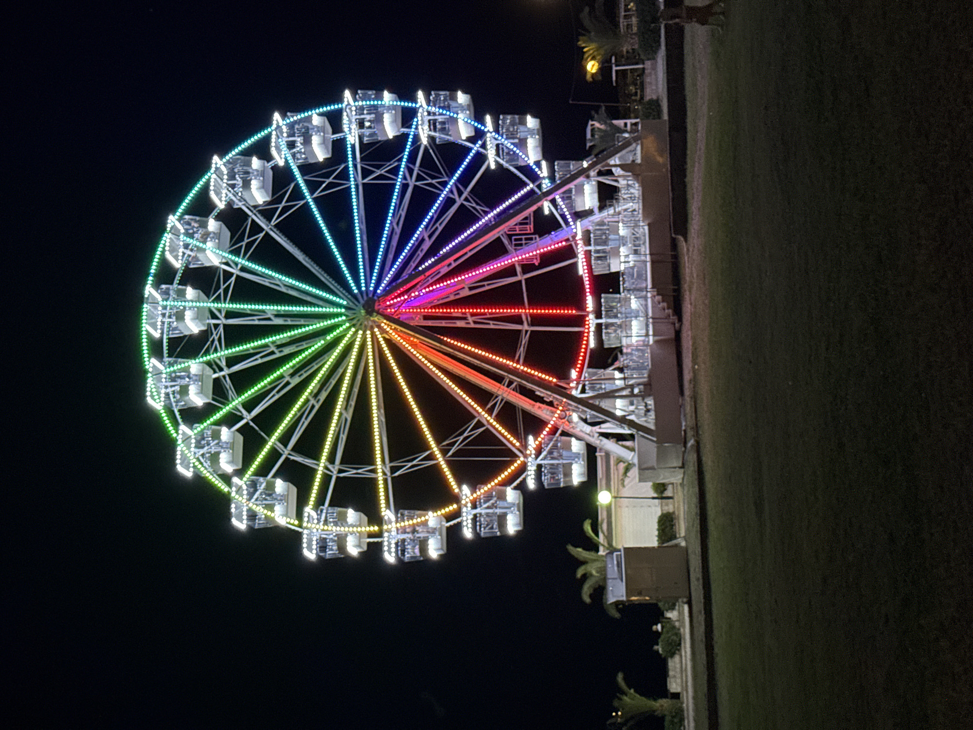 Evening scenes from Budva marina and illuminated Ferris wheel