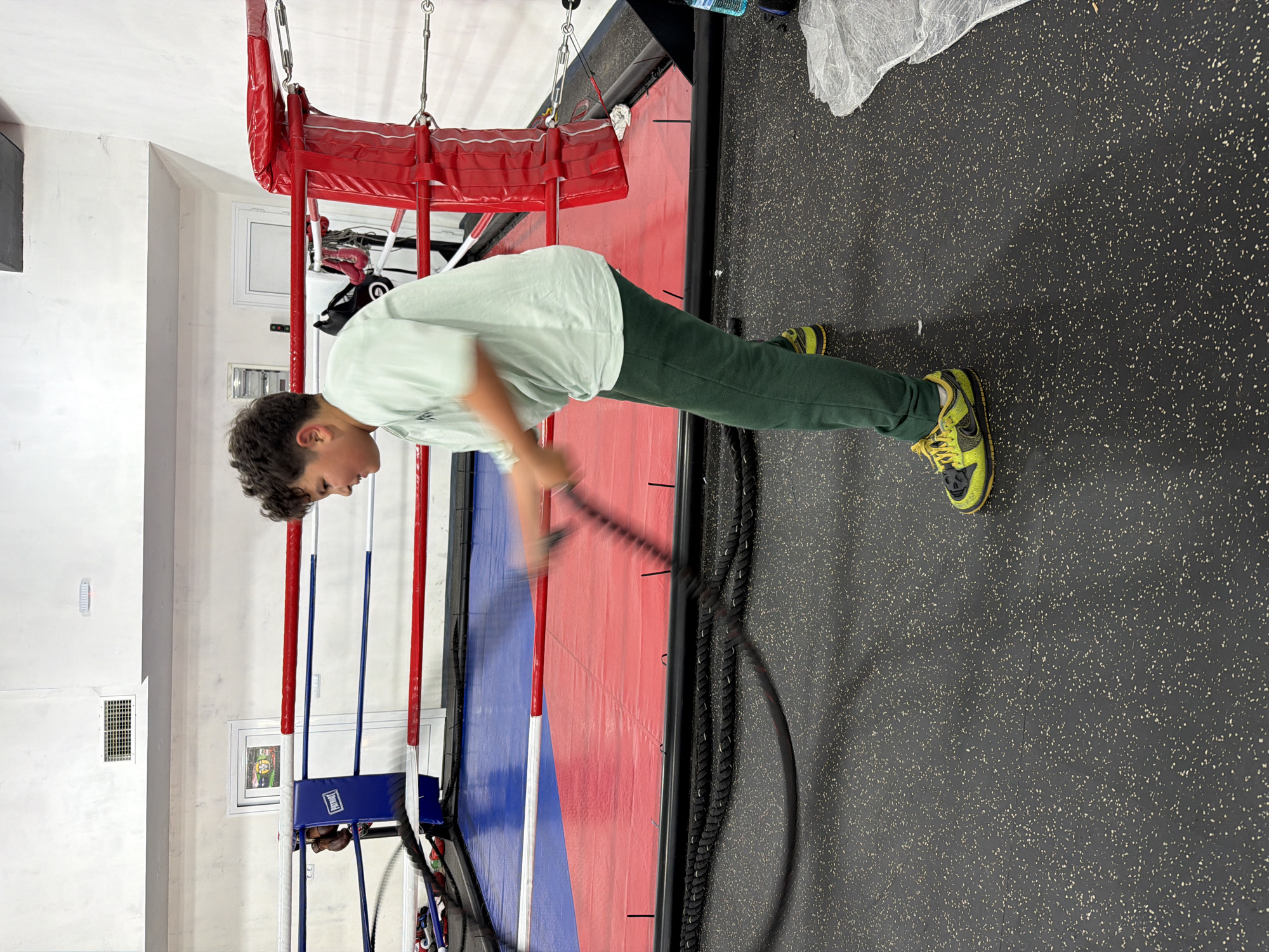 Boy exercises with battle ropes at Blagoevgrad gym