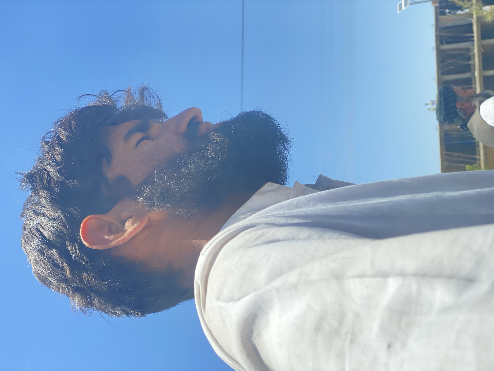 Profile shot against blue sky near a Kandahar construction site