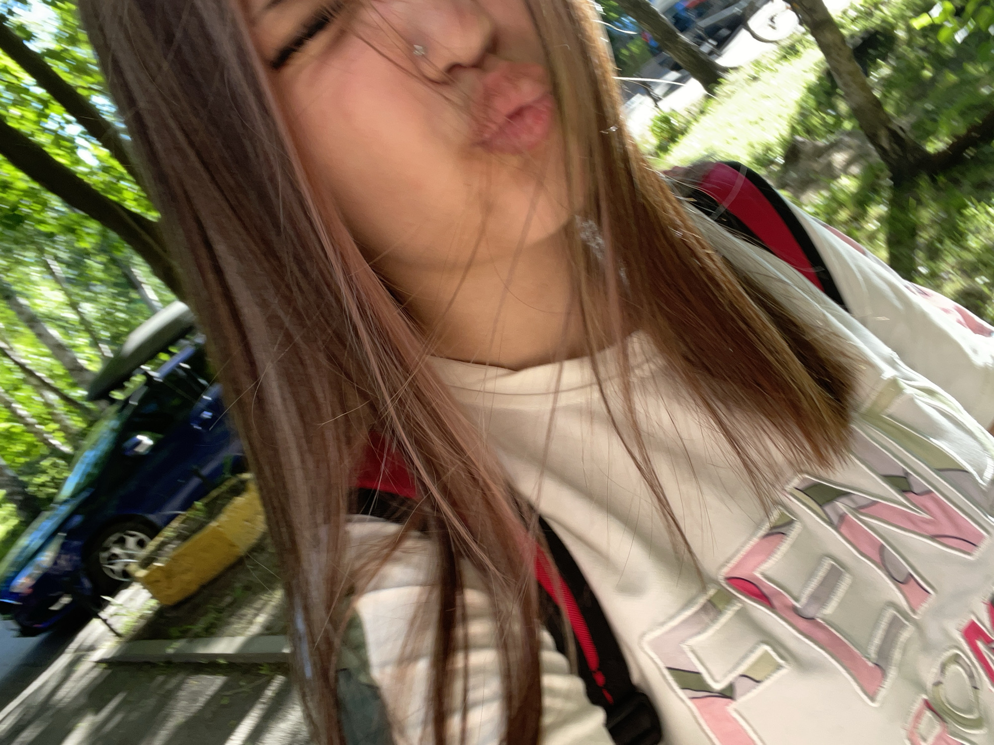Woman takes morning selfie in Sinyavino, Russia