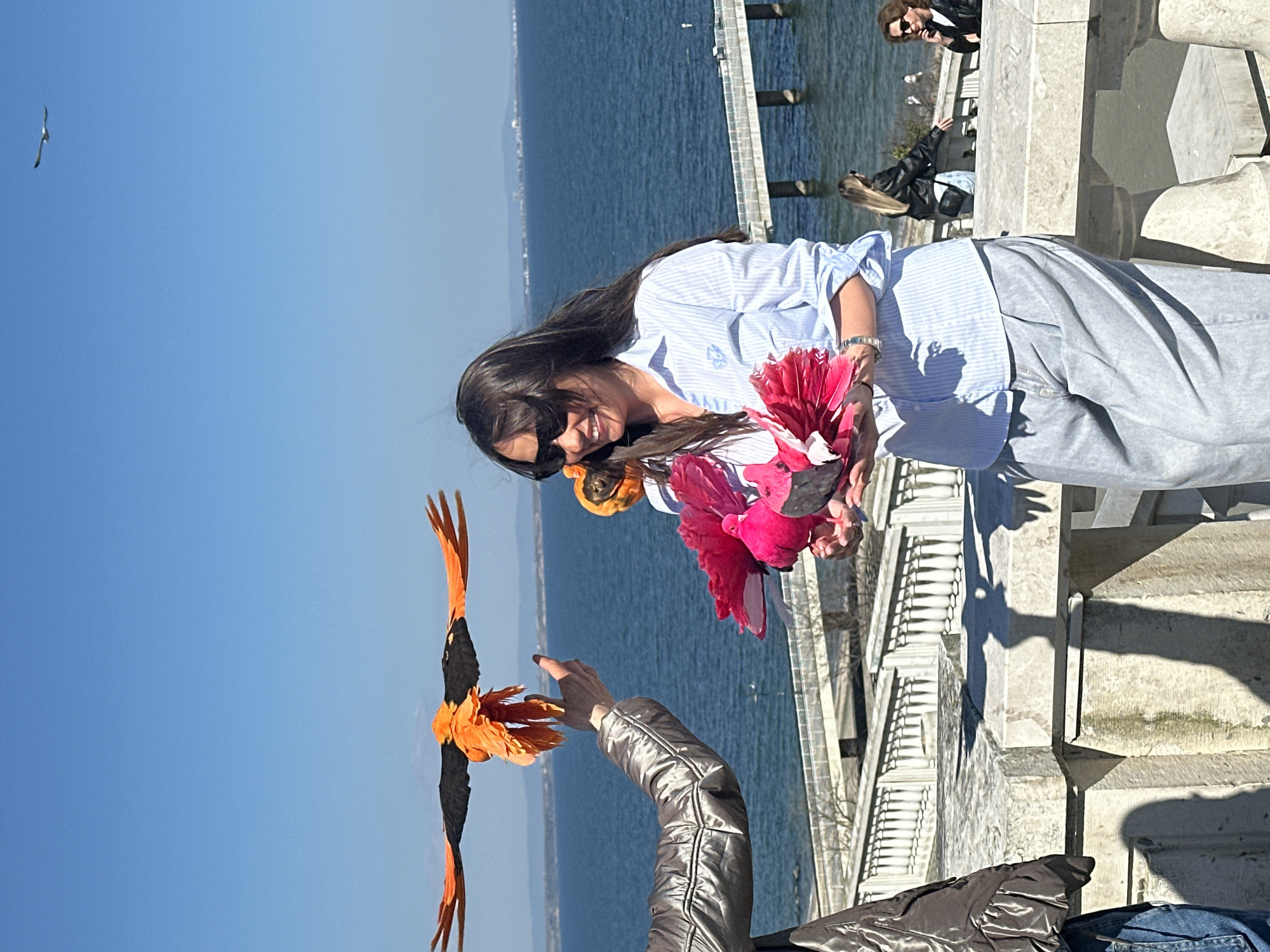 Women enjoy scenic balcony visit with flowers in Burgas