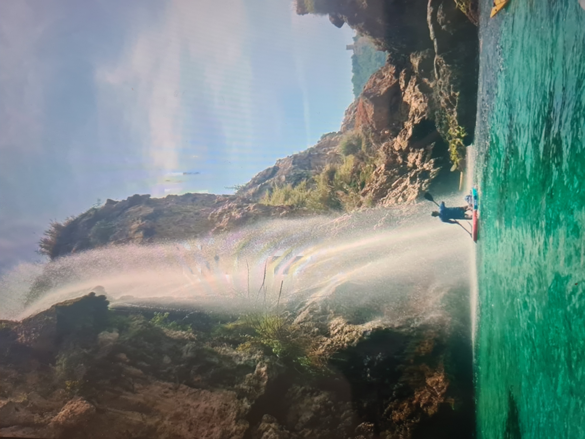 Coastal waterfall scenes captured during sunny morning conditions