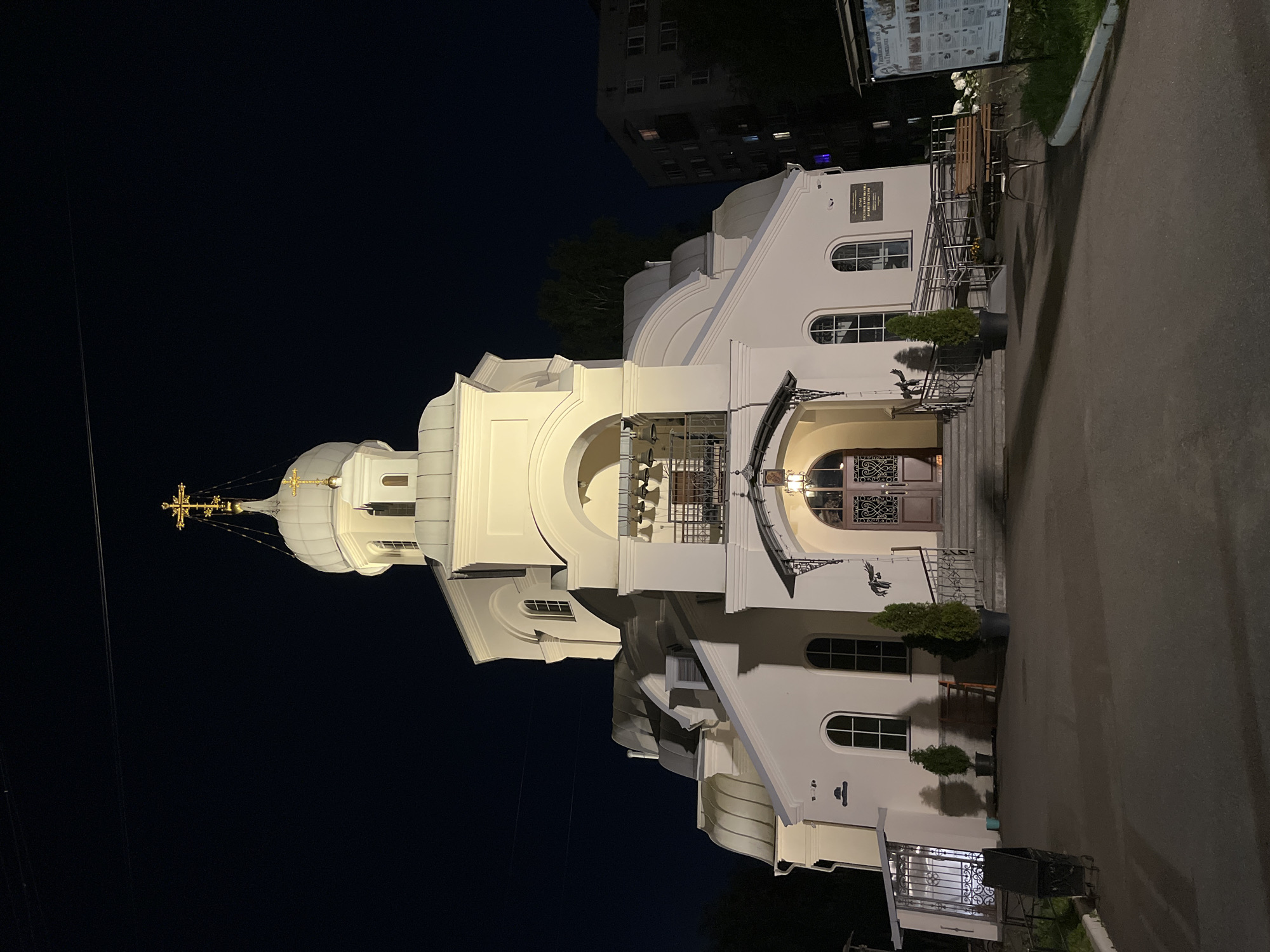 Orthodox church glows at night in Saint Petersburg