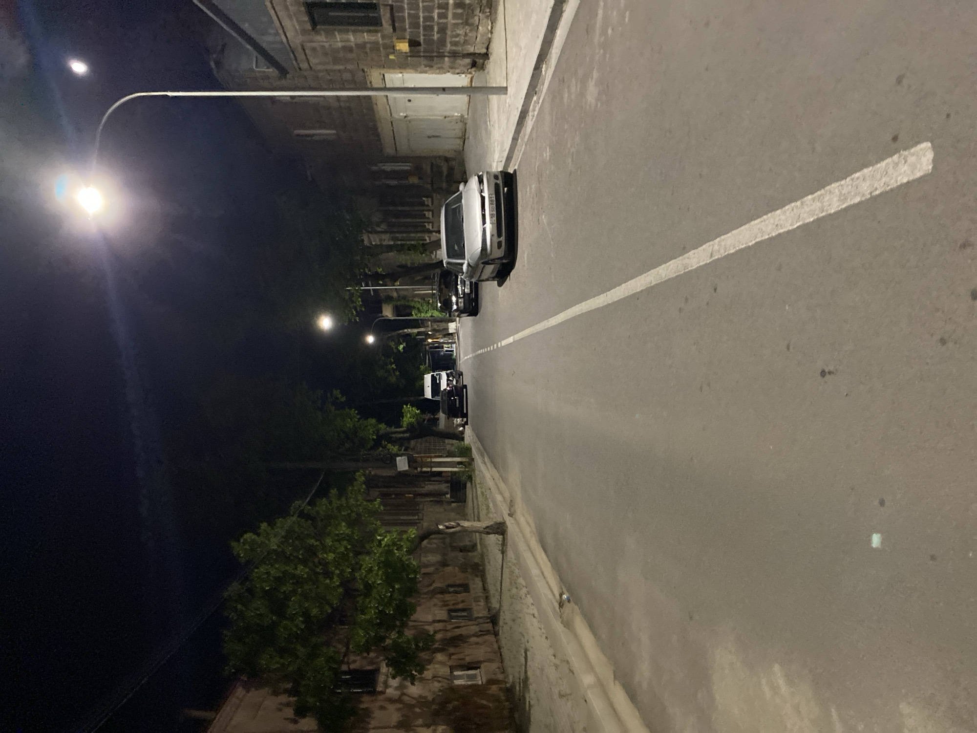 Gyumri streets at night, stone buildings and streetlights