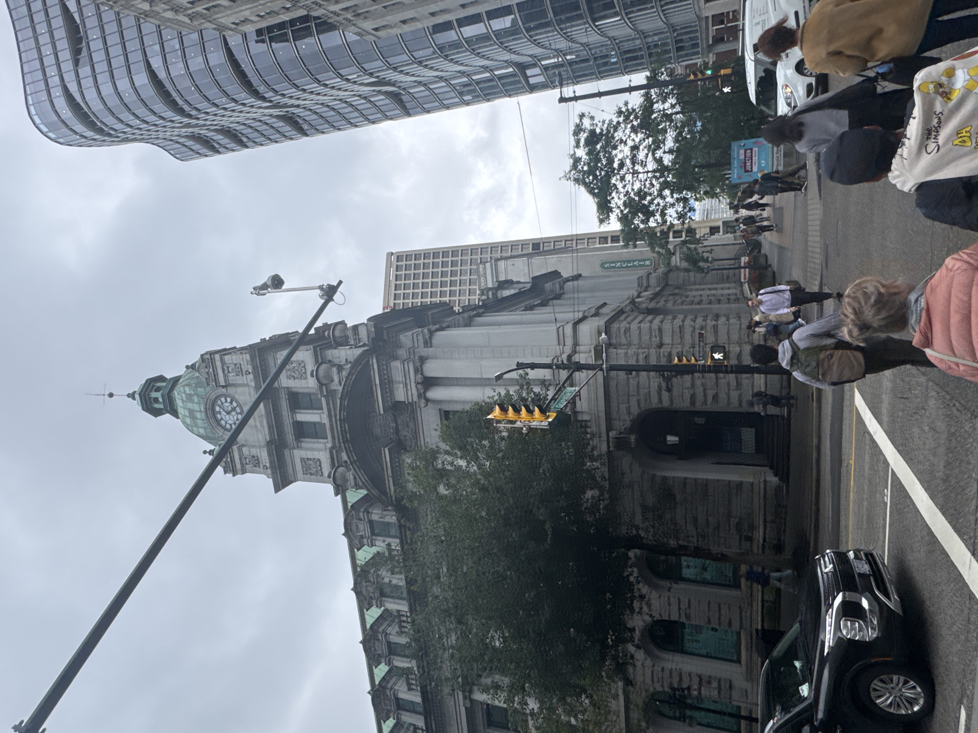 Downtown Vancouver streets and landmarks on a cloudy day
