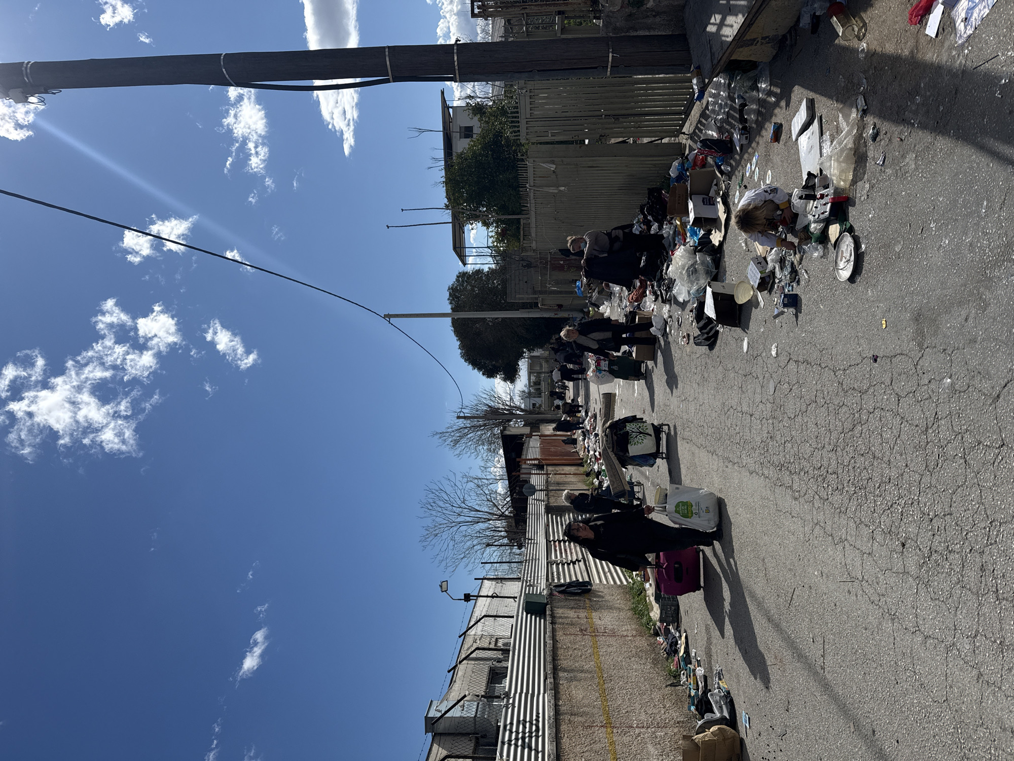 Makeshift encampments and scattered debris observed in Egaleo, Greece