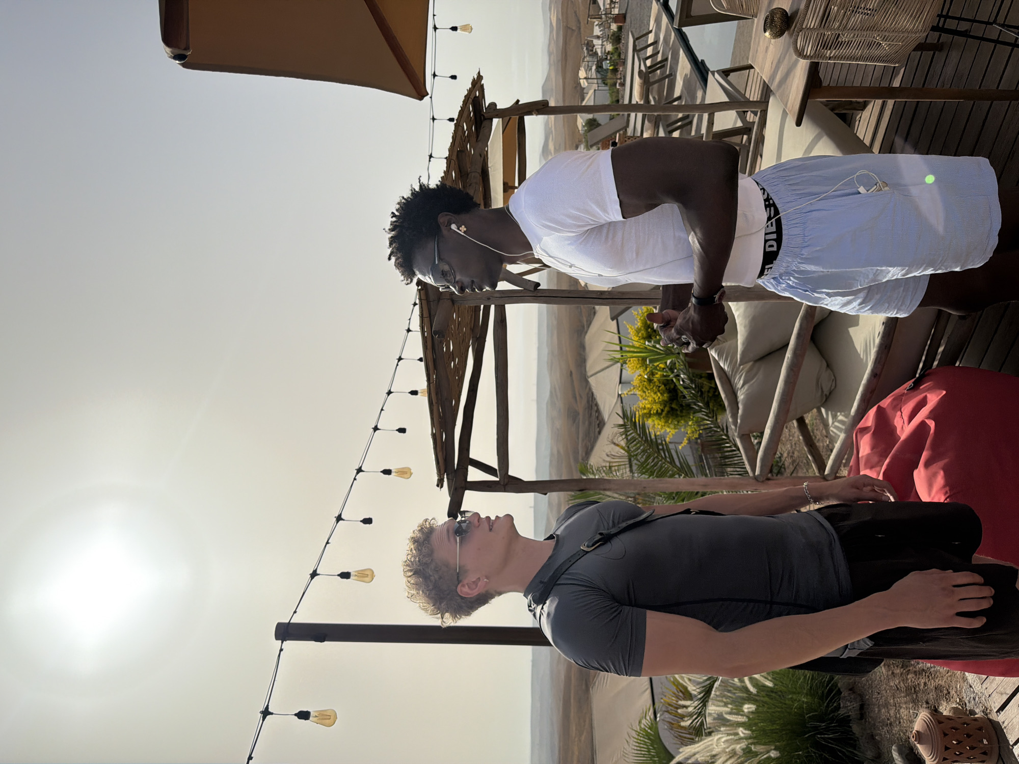 Morning hangout at a desert glamping camp in Agafay, Morocco