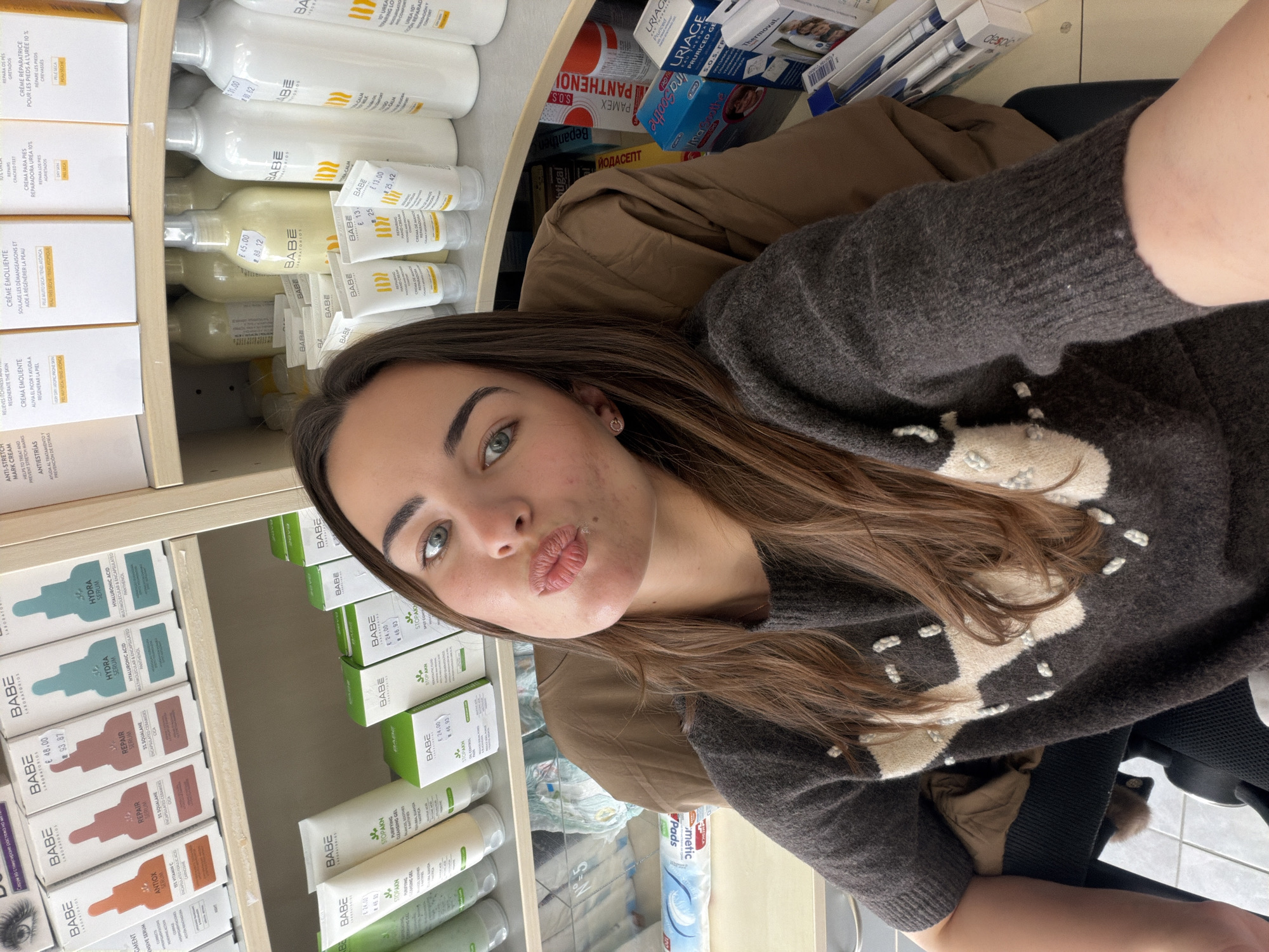 Woman takes selfie in Varna pharmacy