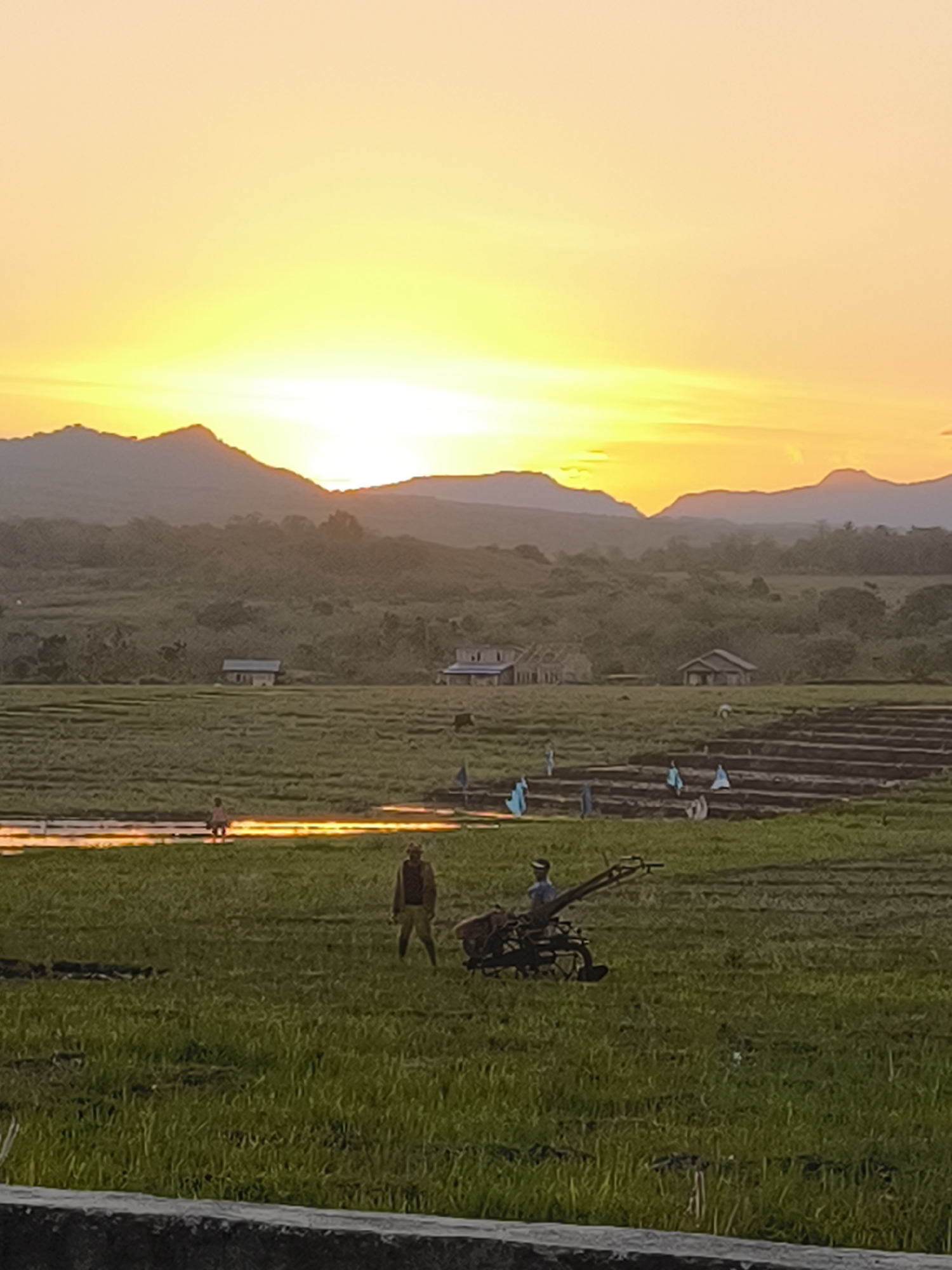 Hazy sunset over rural Malwatar, Indonesia