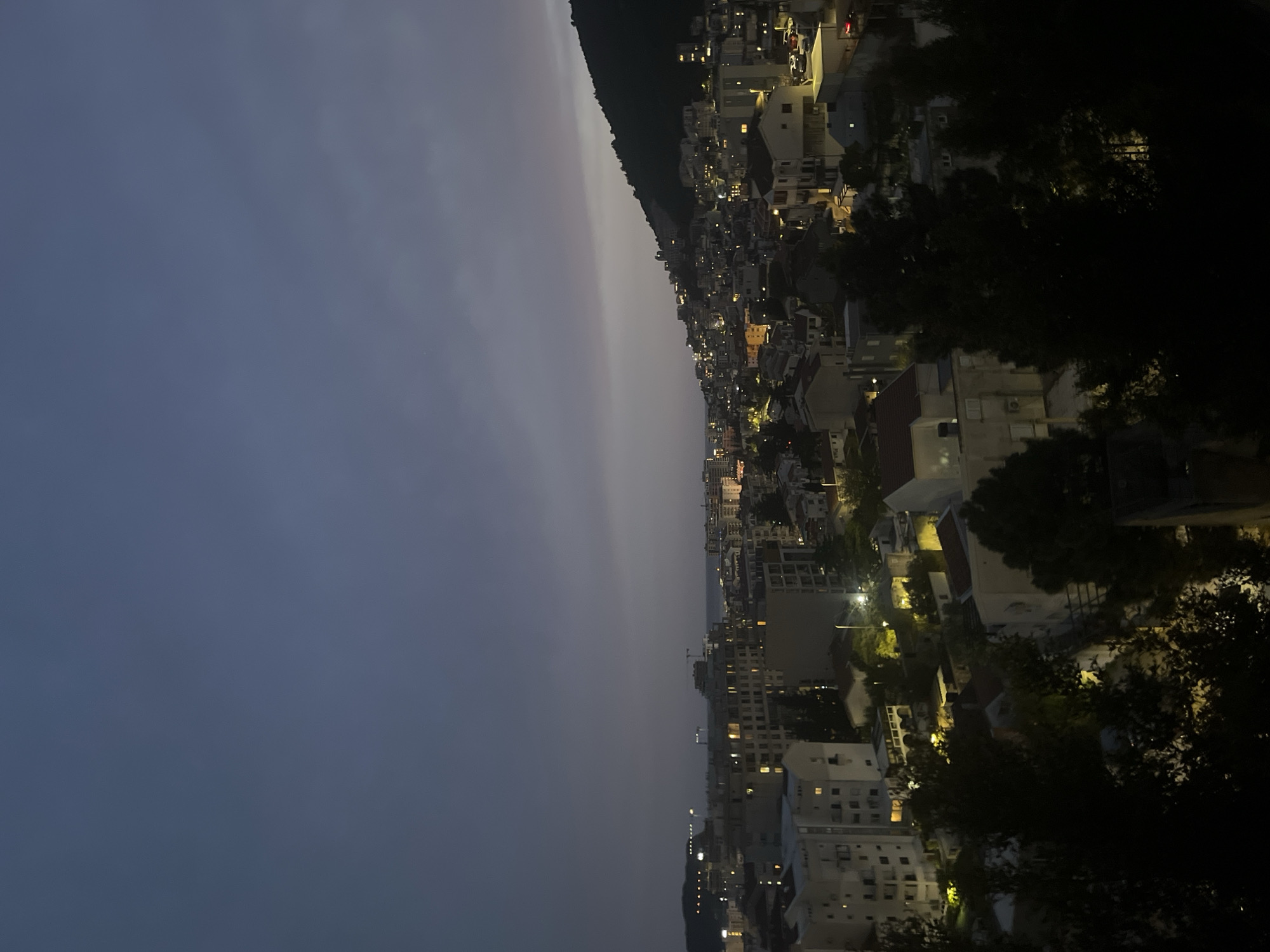 Nighttime view captured of Budva Montenegro coastal cityscape