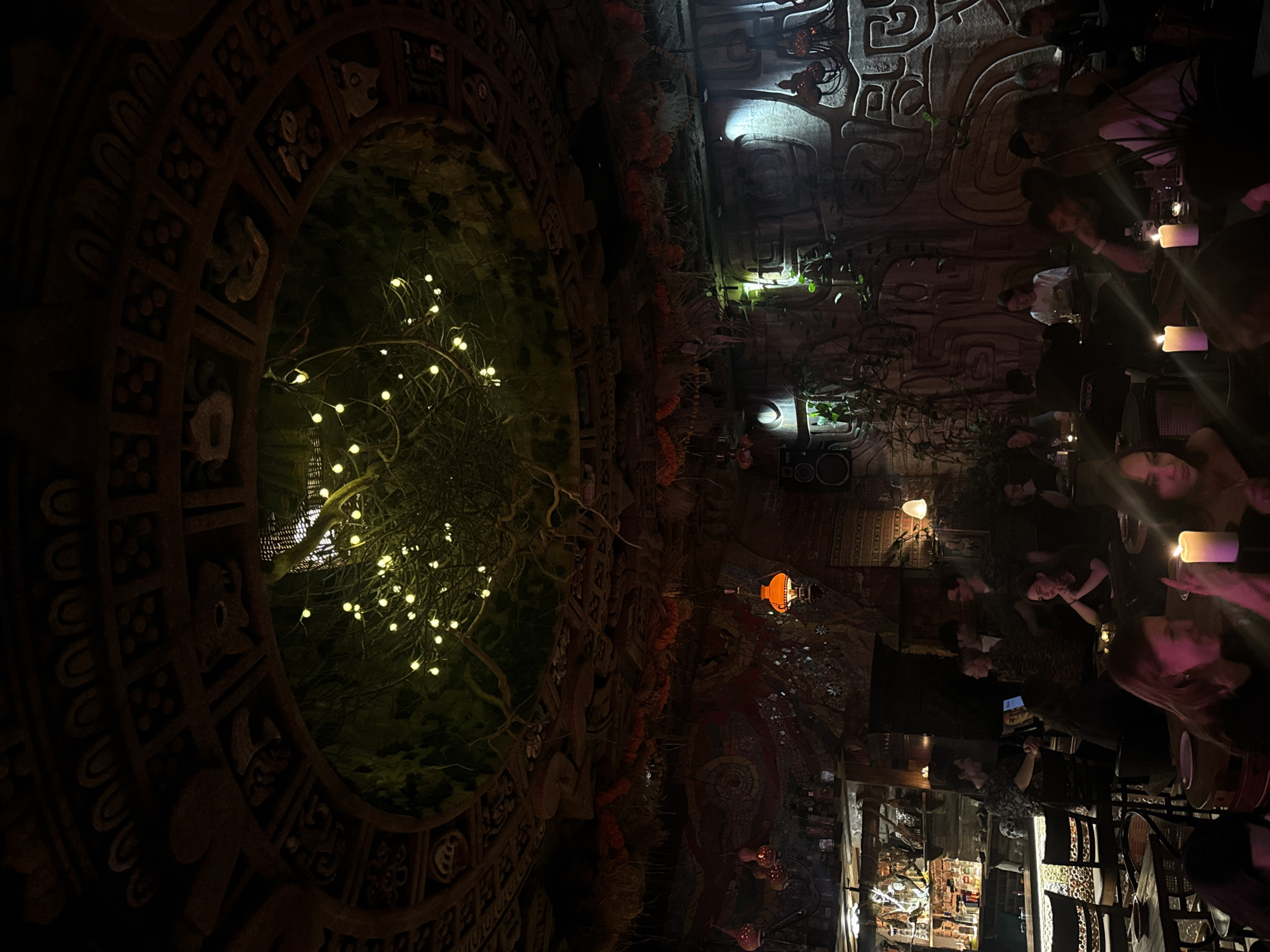 Mosaic bar interior documented in Moscow evening