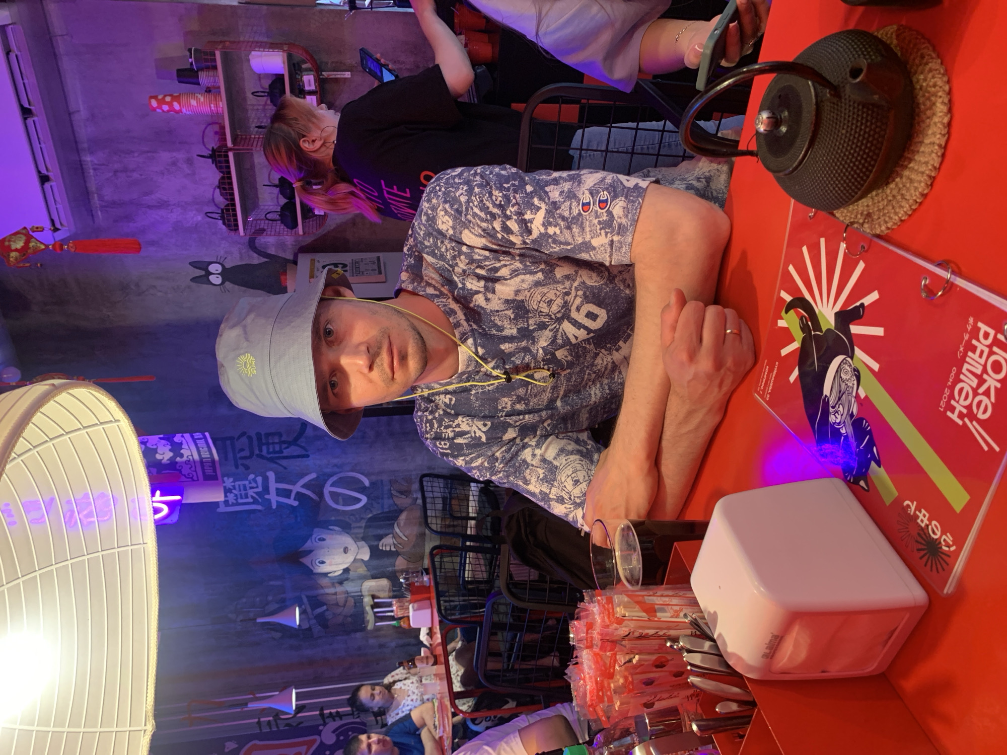 Man dines at Asian restaurant in Perm, Russia