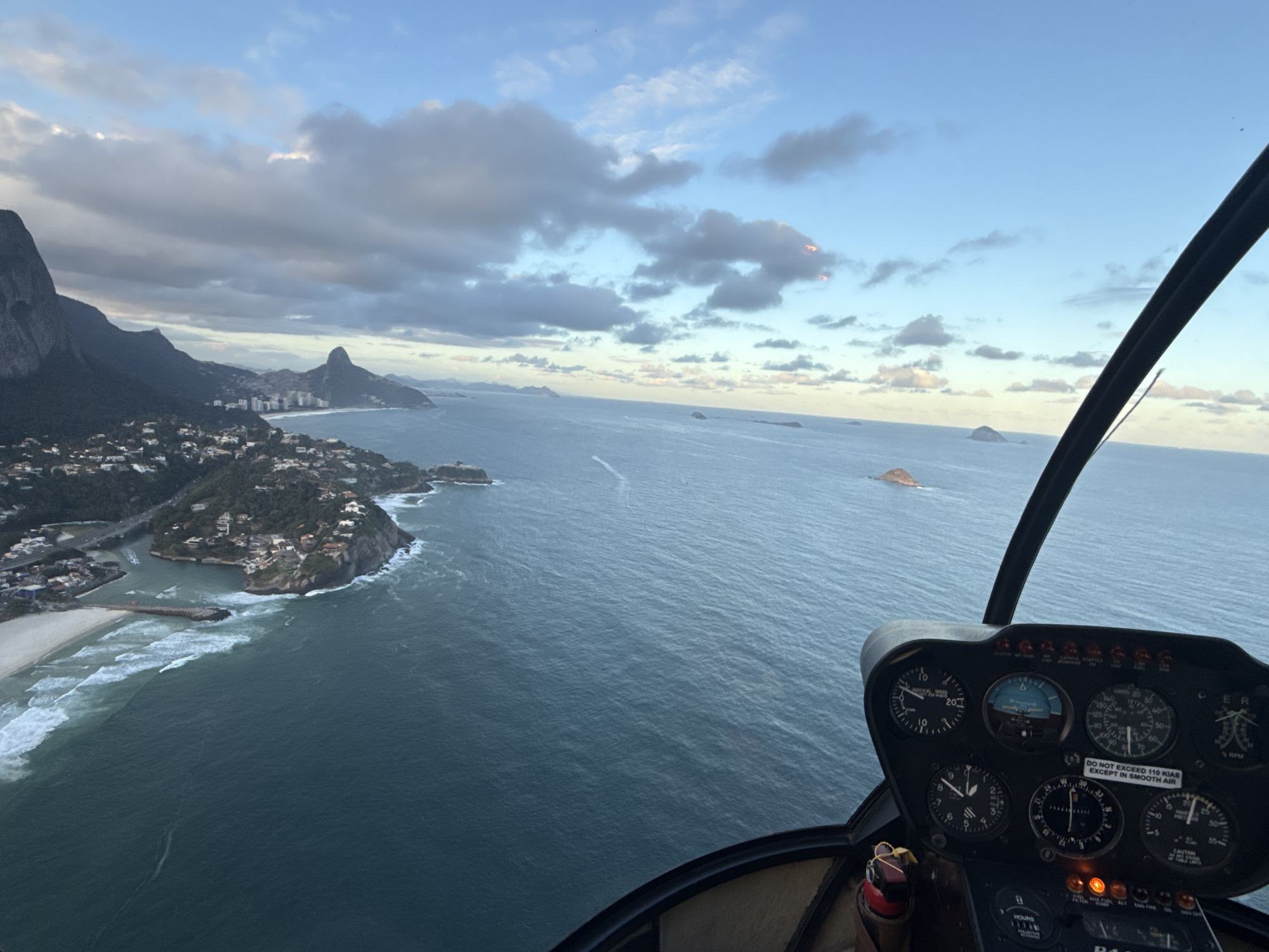Helicopter flight documented over Rio de Janeiro coastline