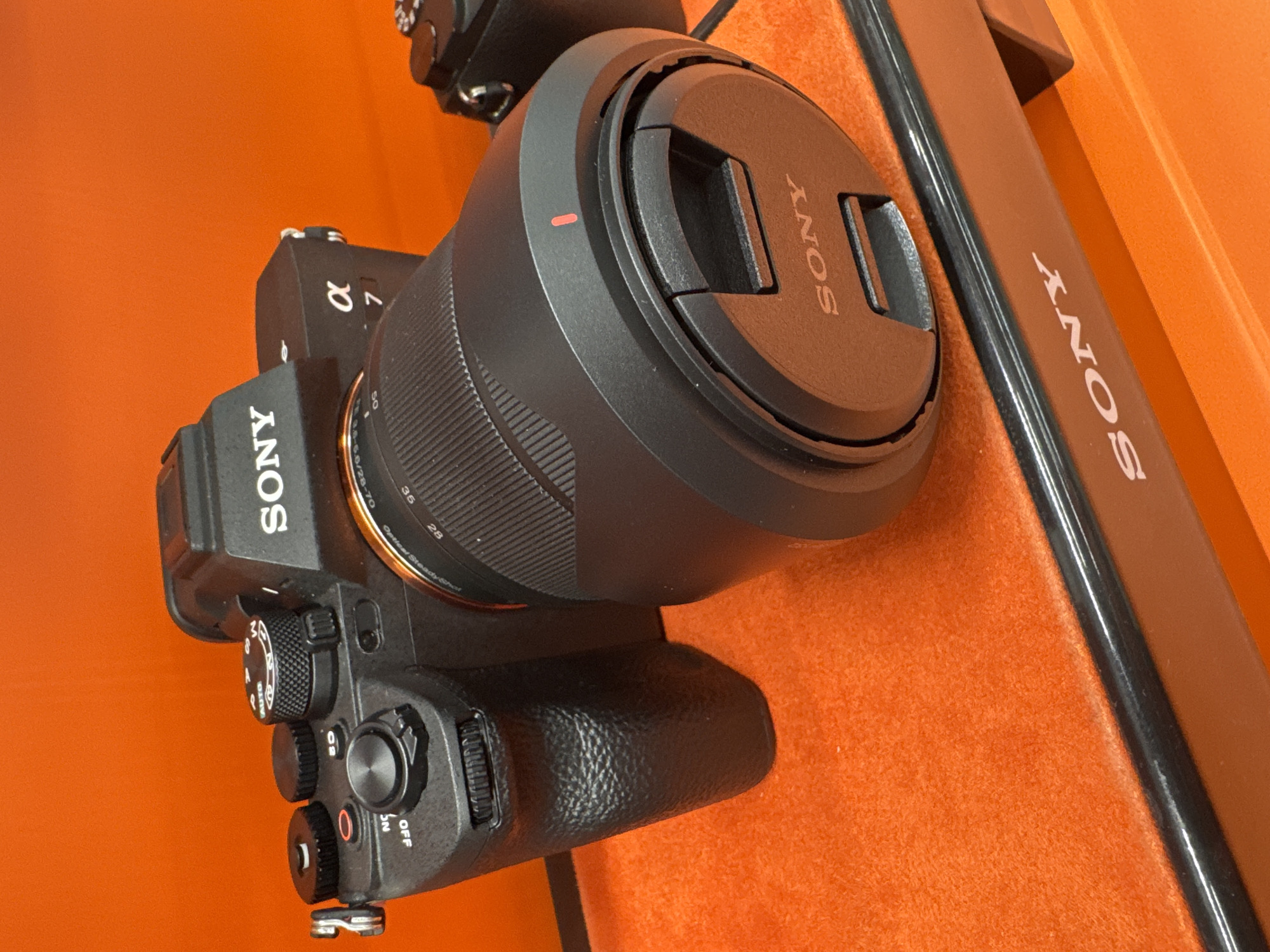 Sony cameras displayed on orange shelving in Sofia