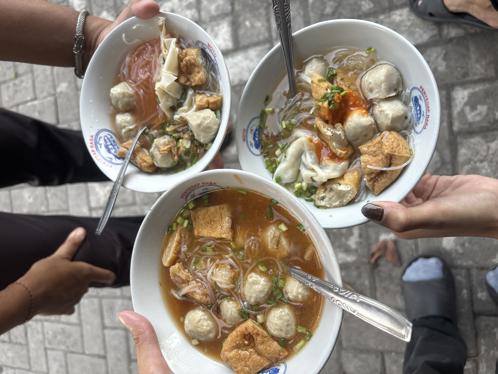 Street bakso break in Kalijaten, Indonesia