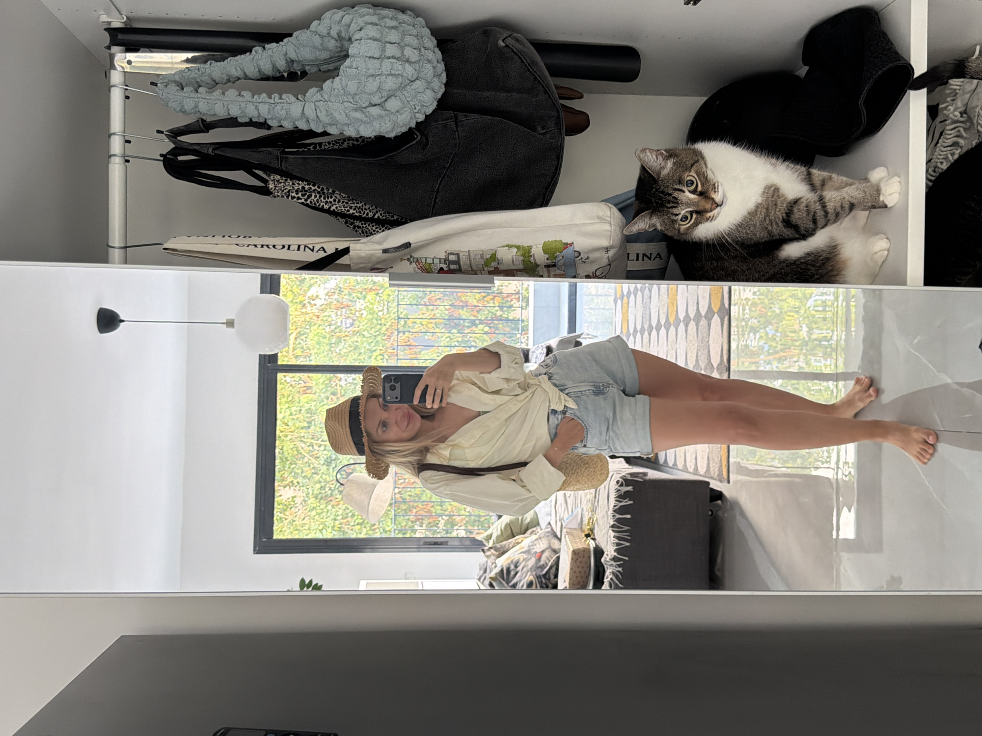 Summer outfit check in a Bat Yam wardrobe mirror