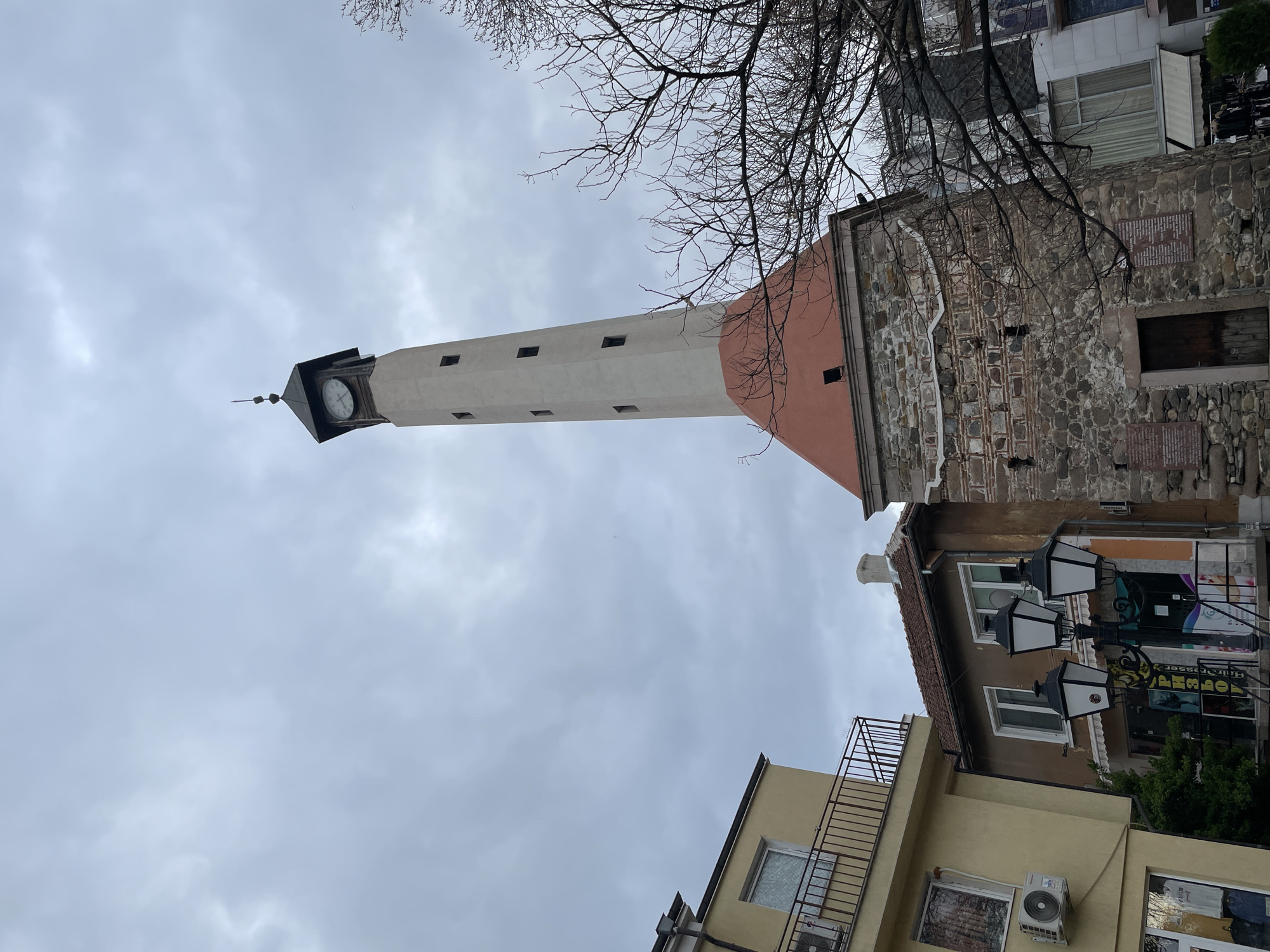 Clock tower photographed in Pazardzhik, Bulgaria