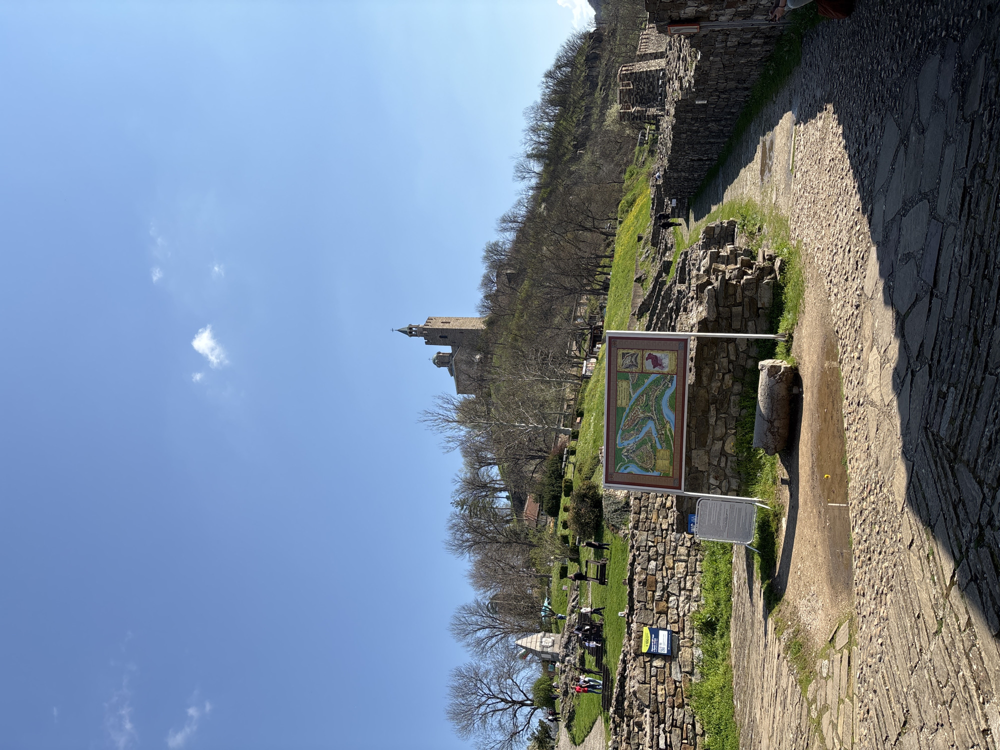 Tourist documents medieval fortress views in Veliko Tarnovo