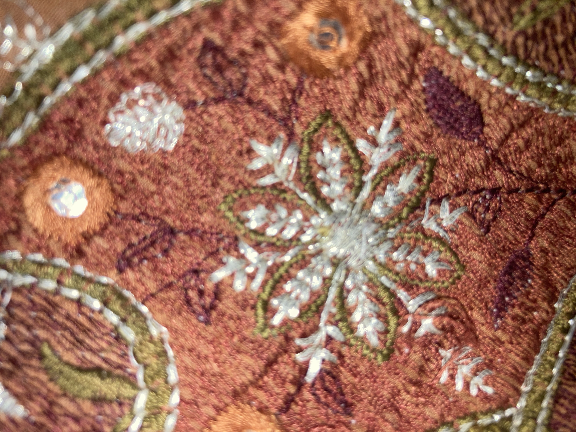 Detailed embroidery textiles photographed up close in Sabadell