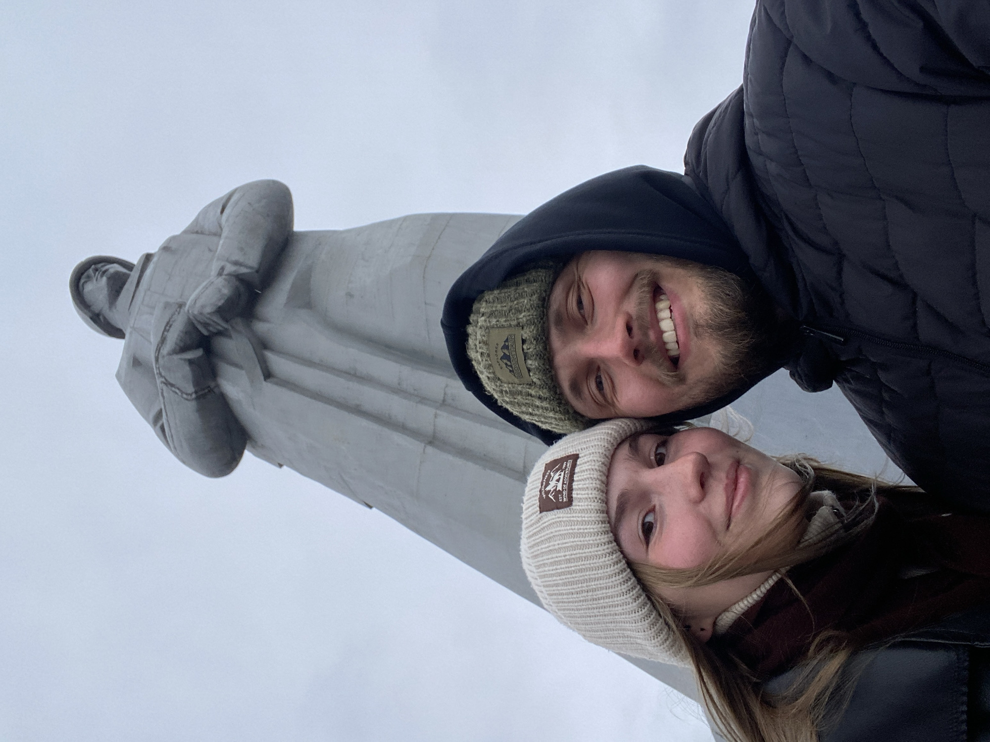 Couple takes selfie at monument in Murmansk