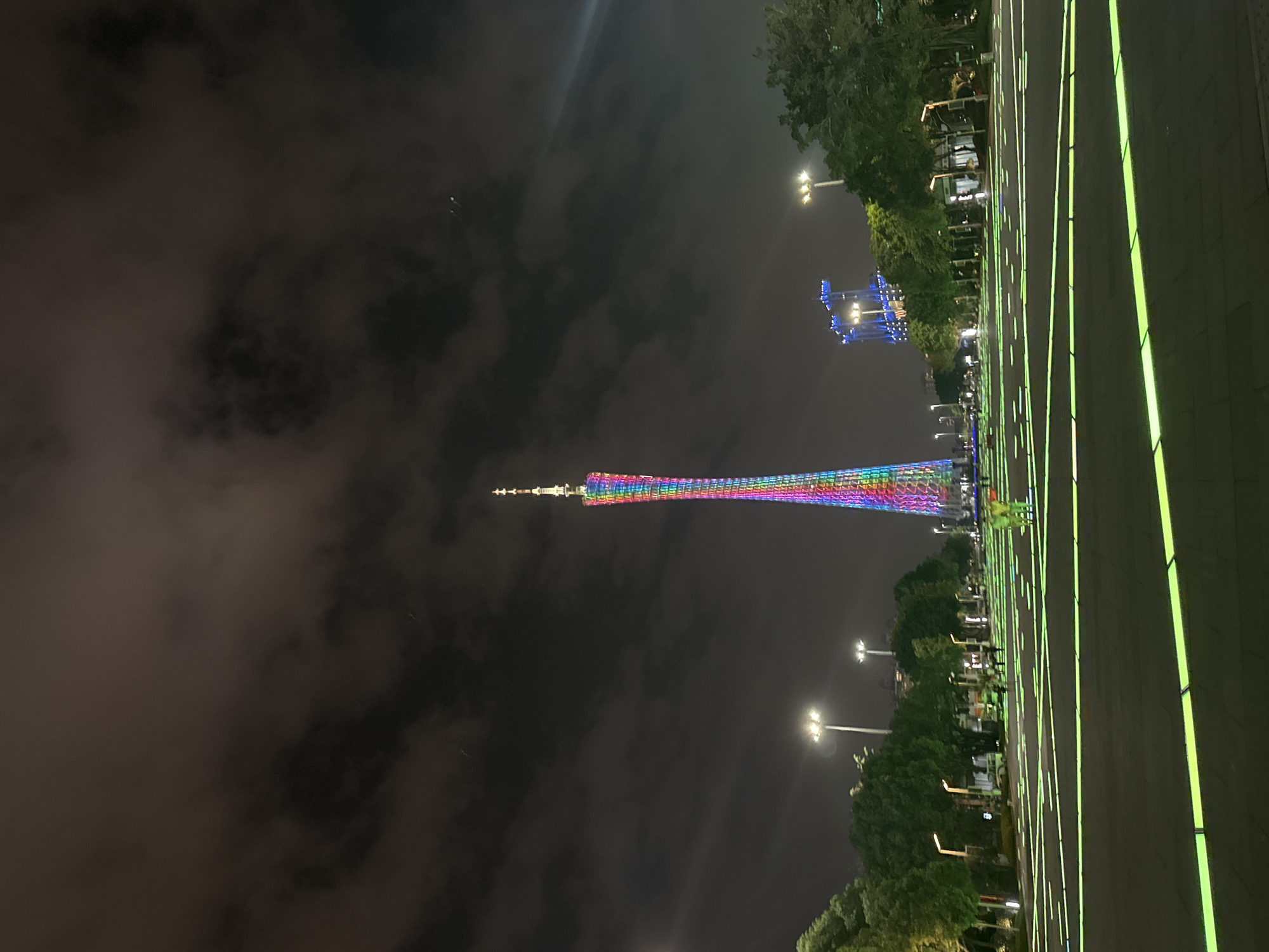 Nighttime Canton Tower illumination captured in Guangzhou's Tianhe District