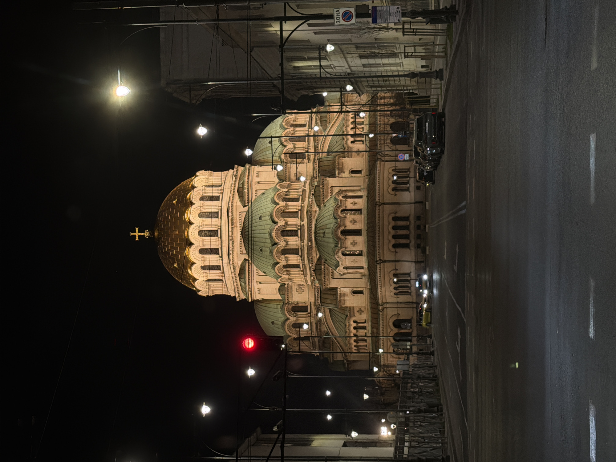 Alexander Nevsky Cathedral illuminated at night in Sofia