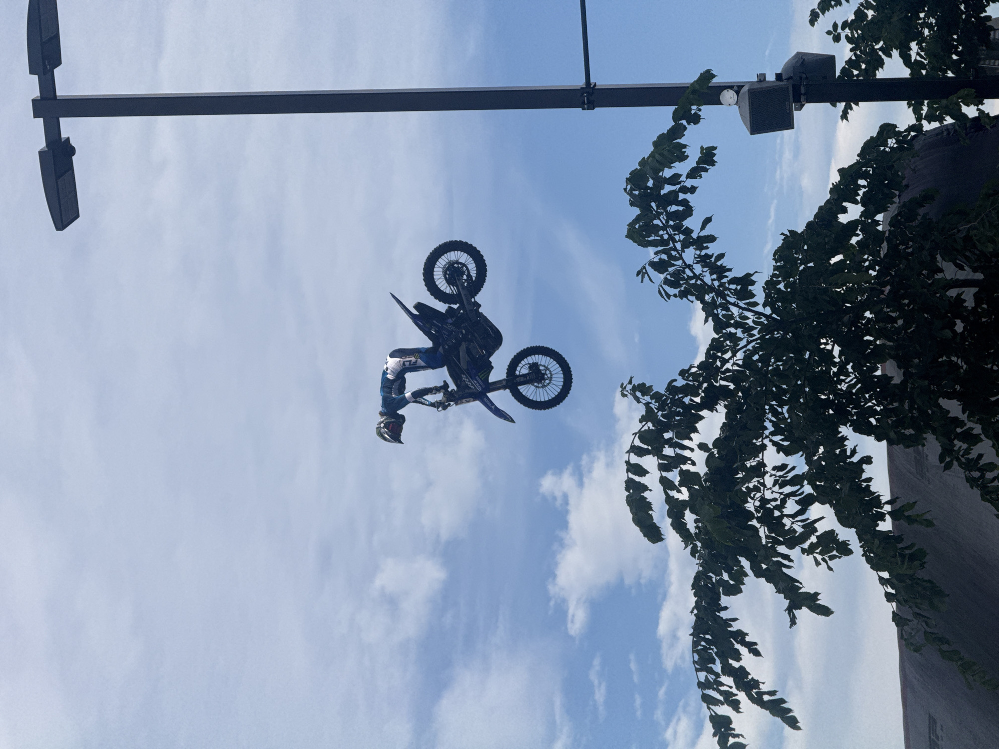 Motocross rider goes airborne on a dirt bike in Calgary