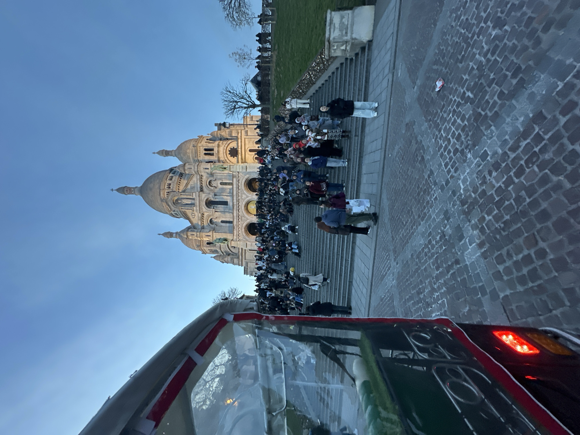 Tourist documents evening Paris visit with selfies and Montmartre sightseeing